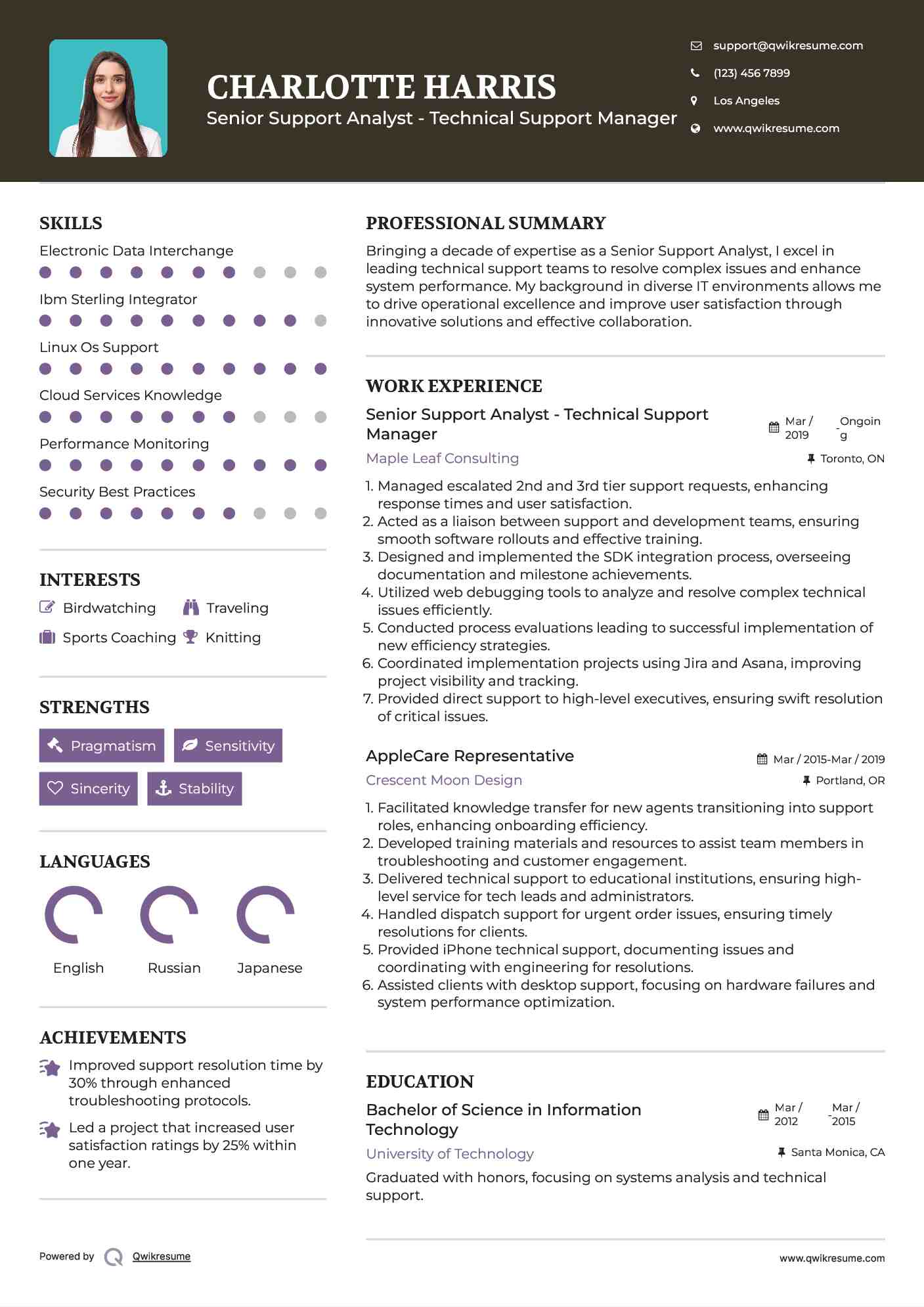 Senior Support Analyst - Technical Support Manager Resume Format