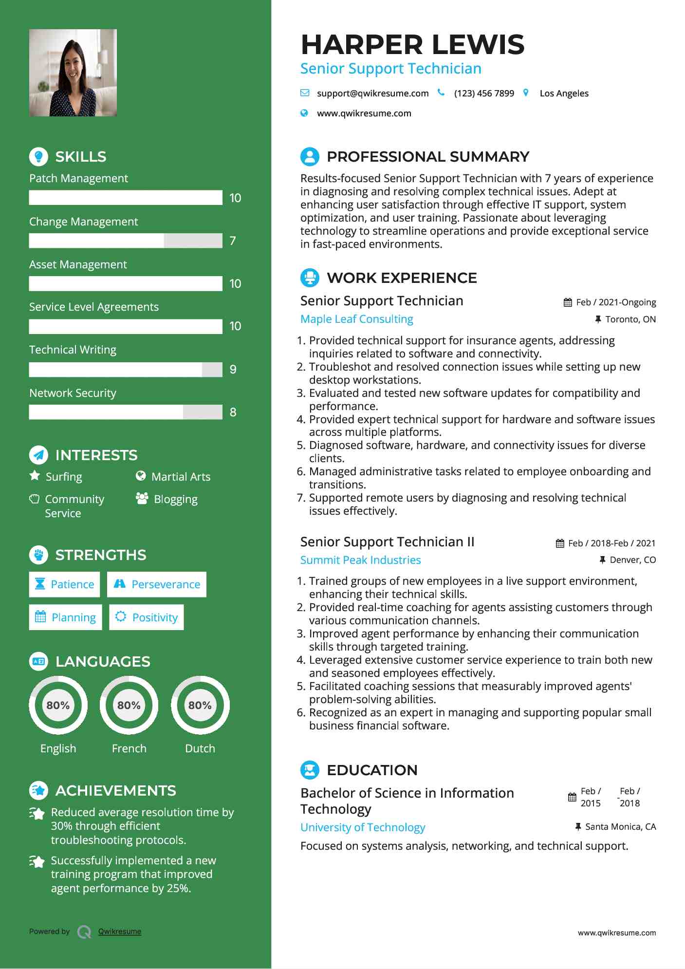 Senior Support Technician Resume Samples QwikResume