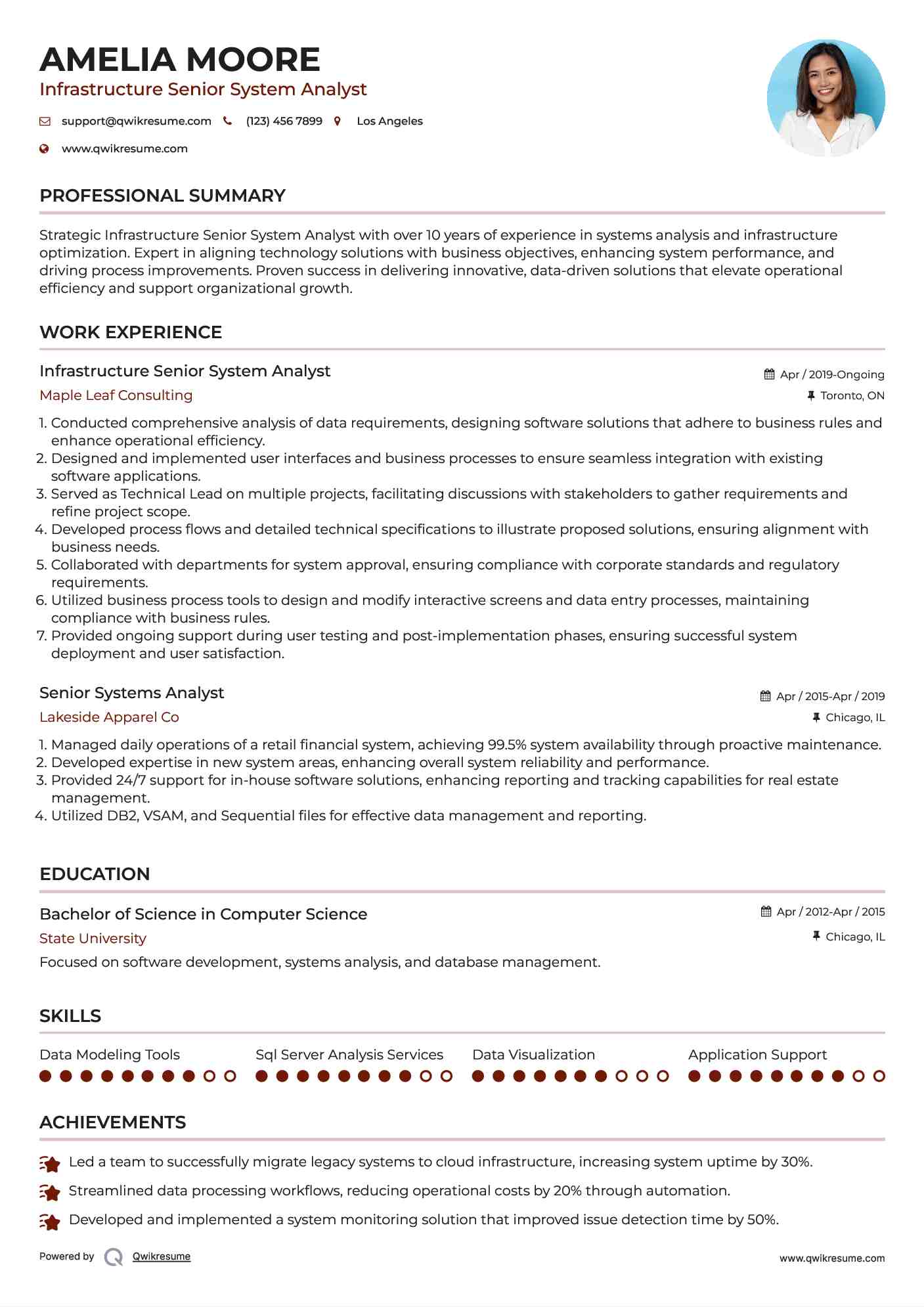 Infrastructure Senior System Analyst Resume Model