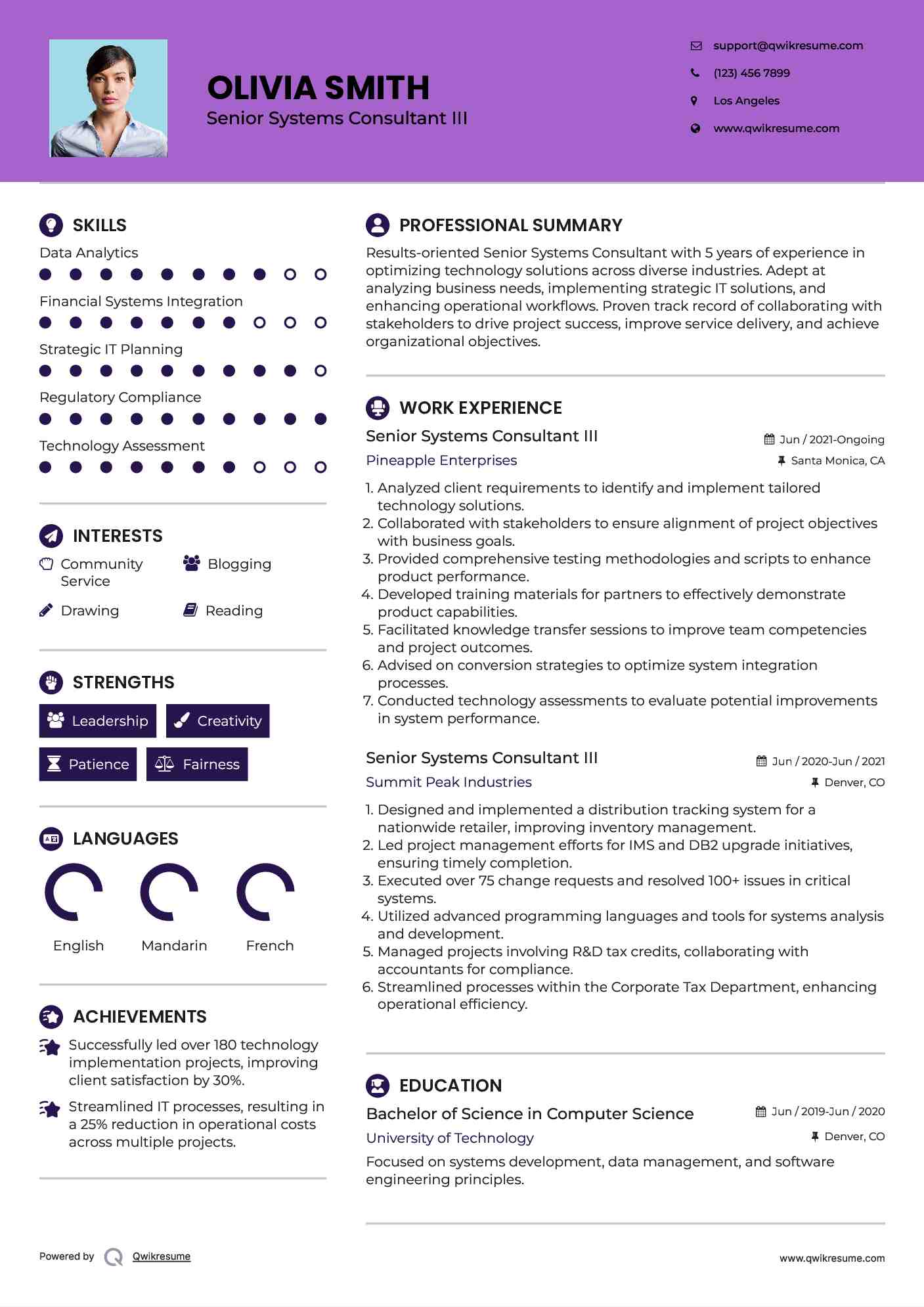 Senior Systems Consultant  III Resume Sample