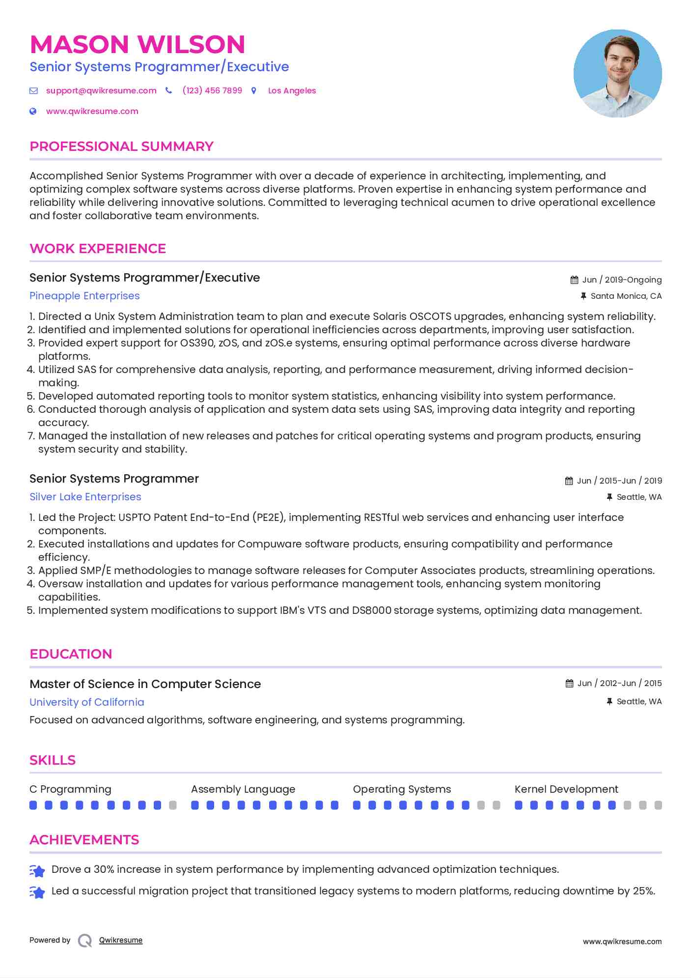 Senior Systems Programmer/Executive Resume Example