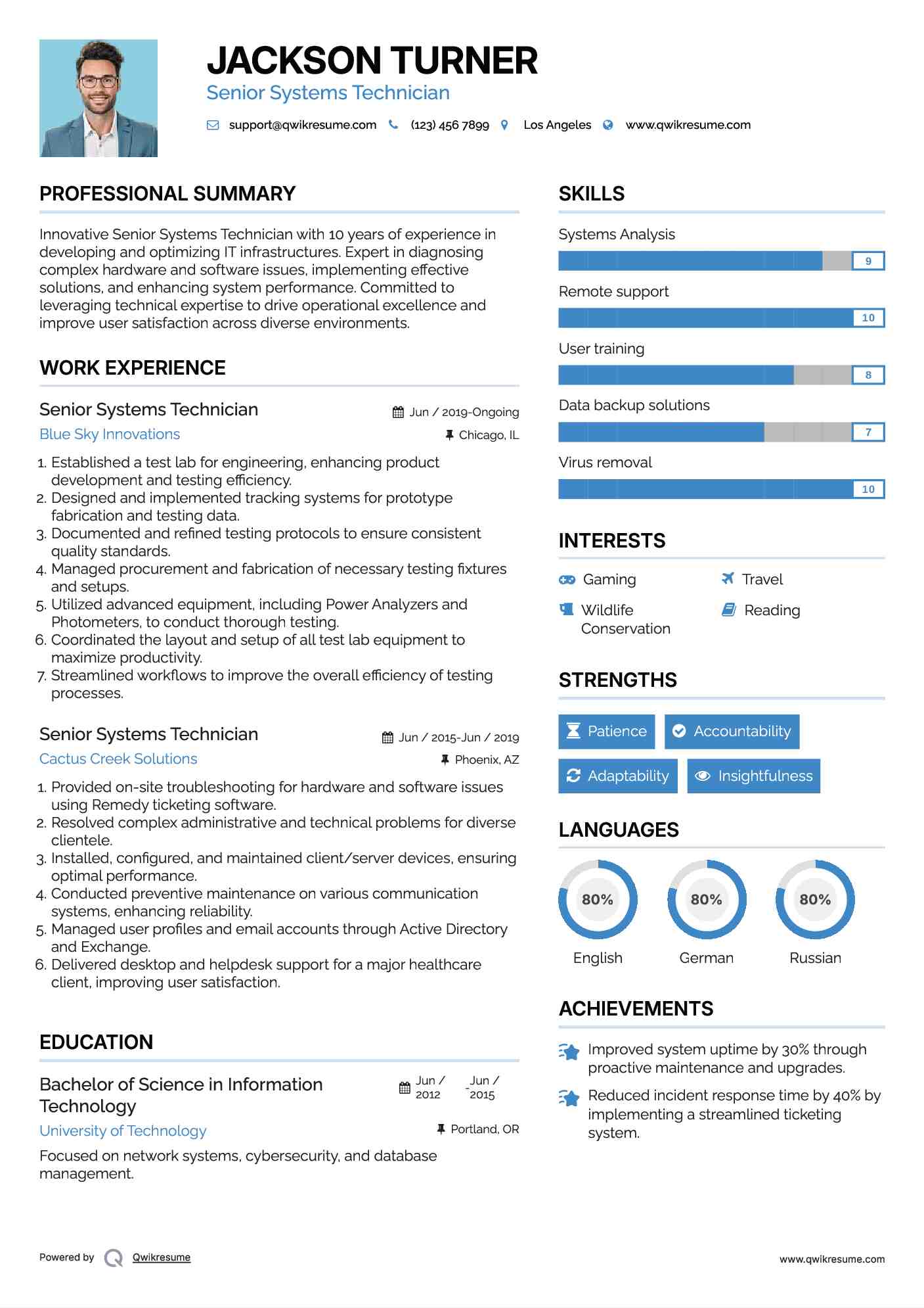 Senior Systems Technician Resume Template