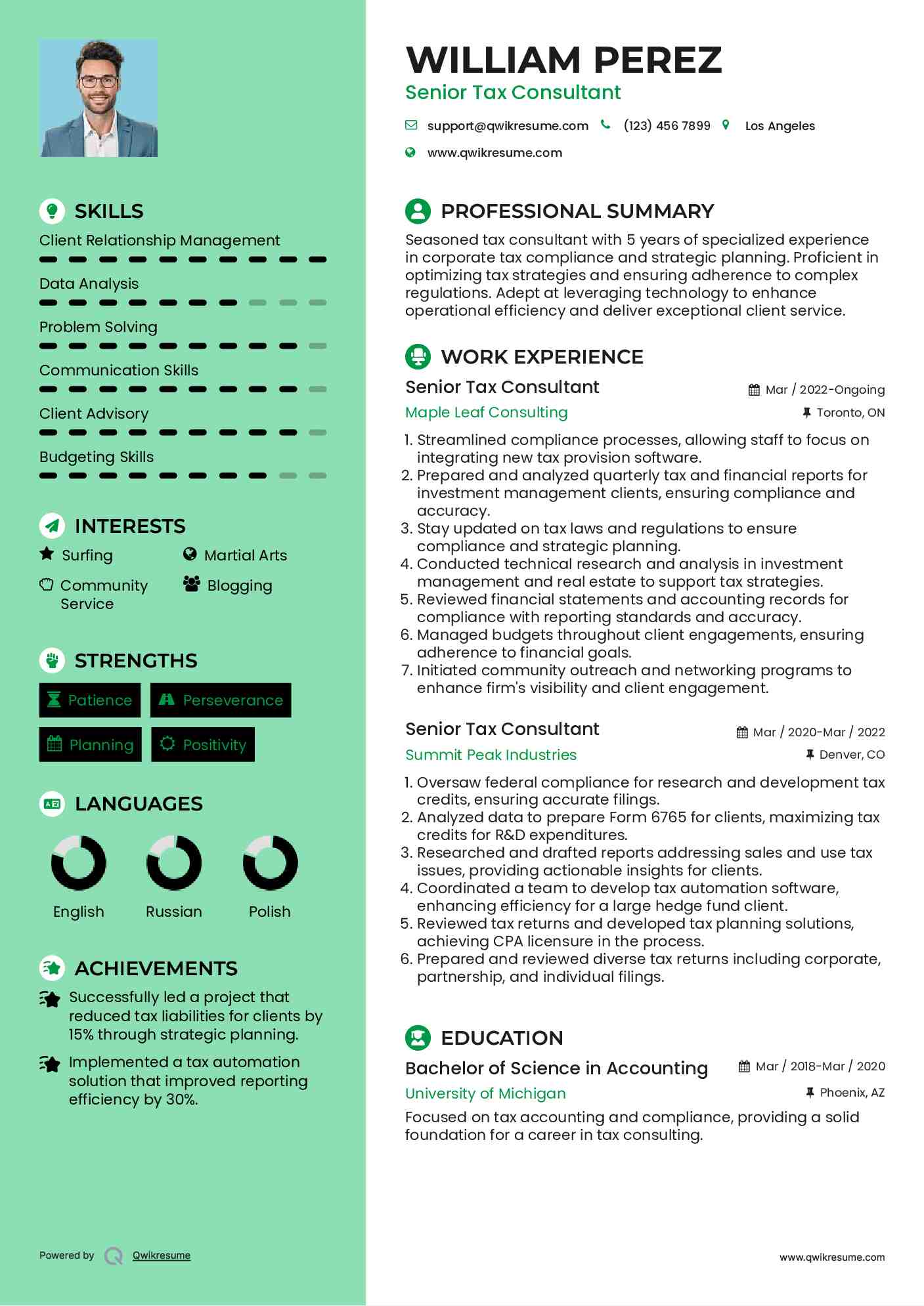 Senior Tax Consultant Resume Example