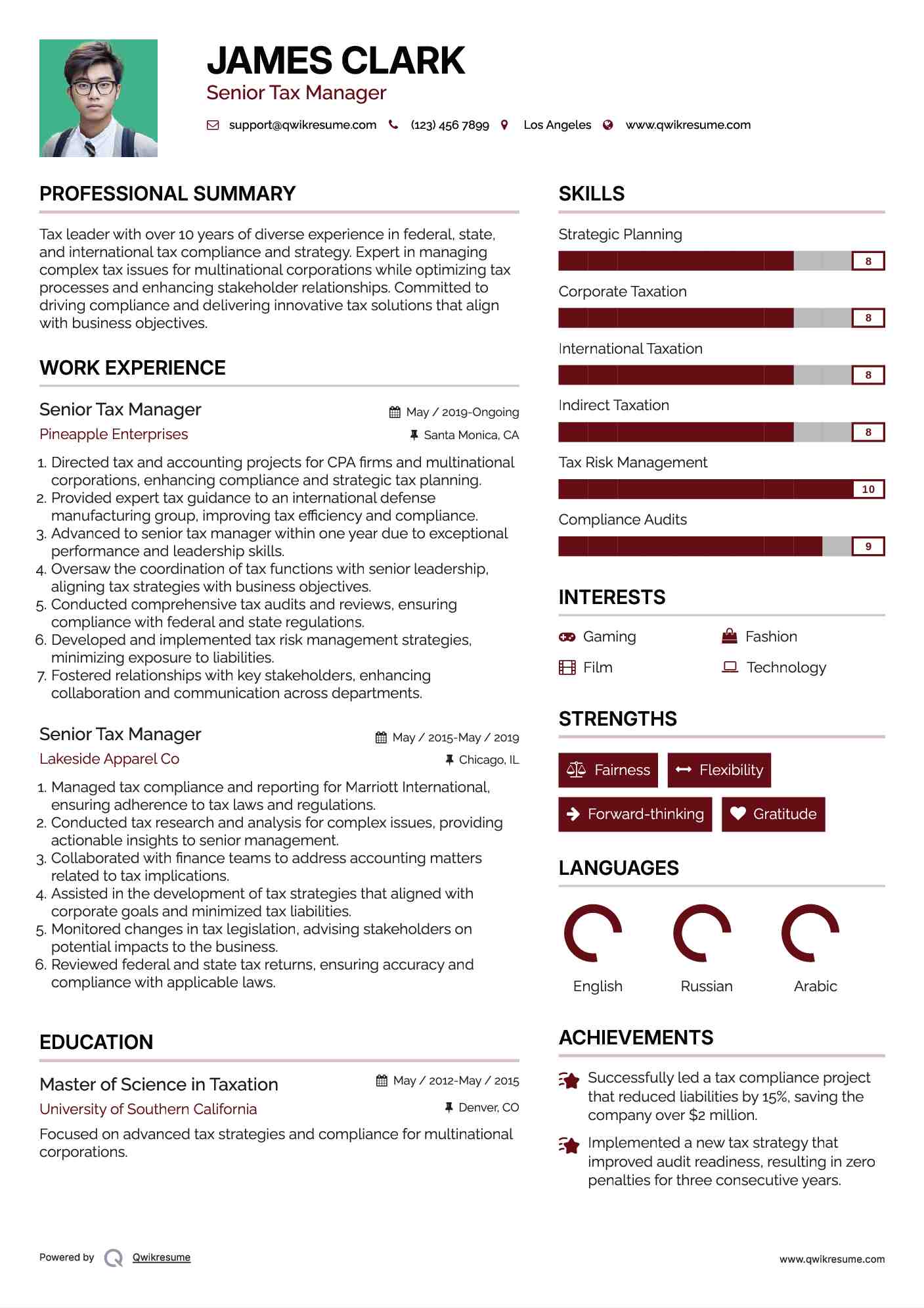 Senior Tax Manager Resume Template