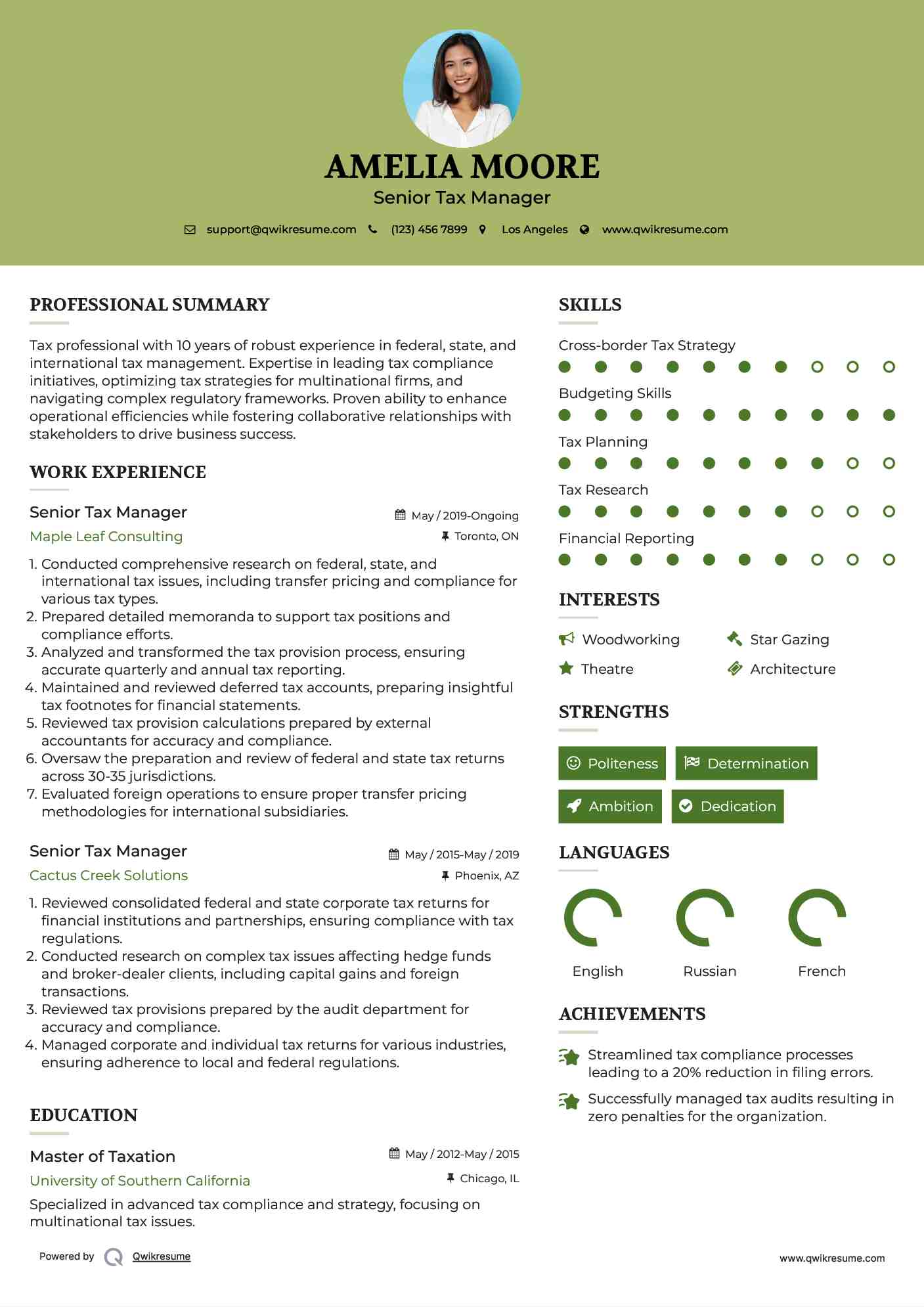 Senior Tax Manager Resume Model