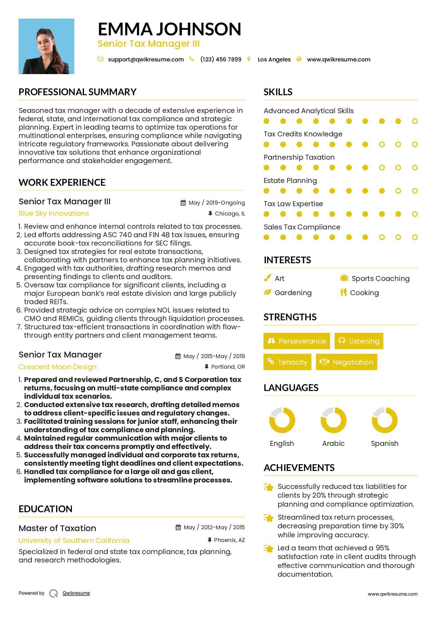 Senior Tax Manager III Resume Model