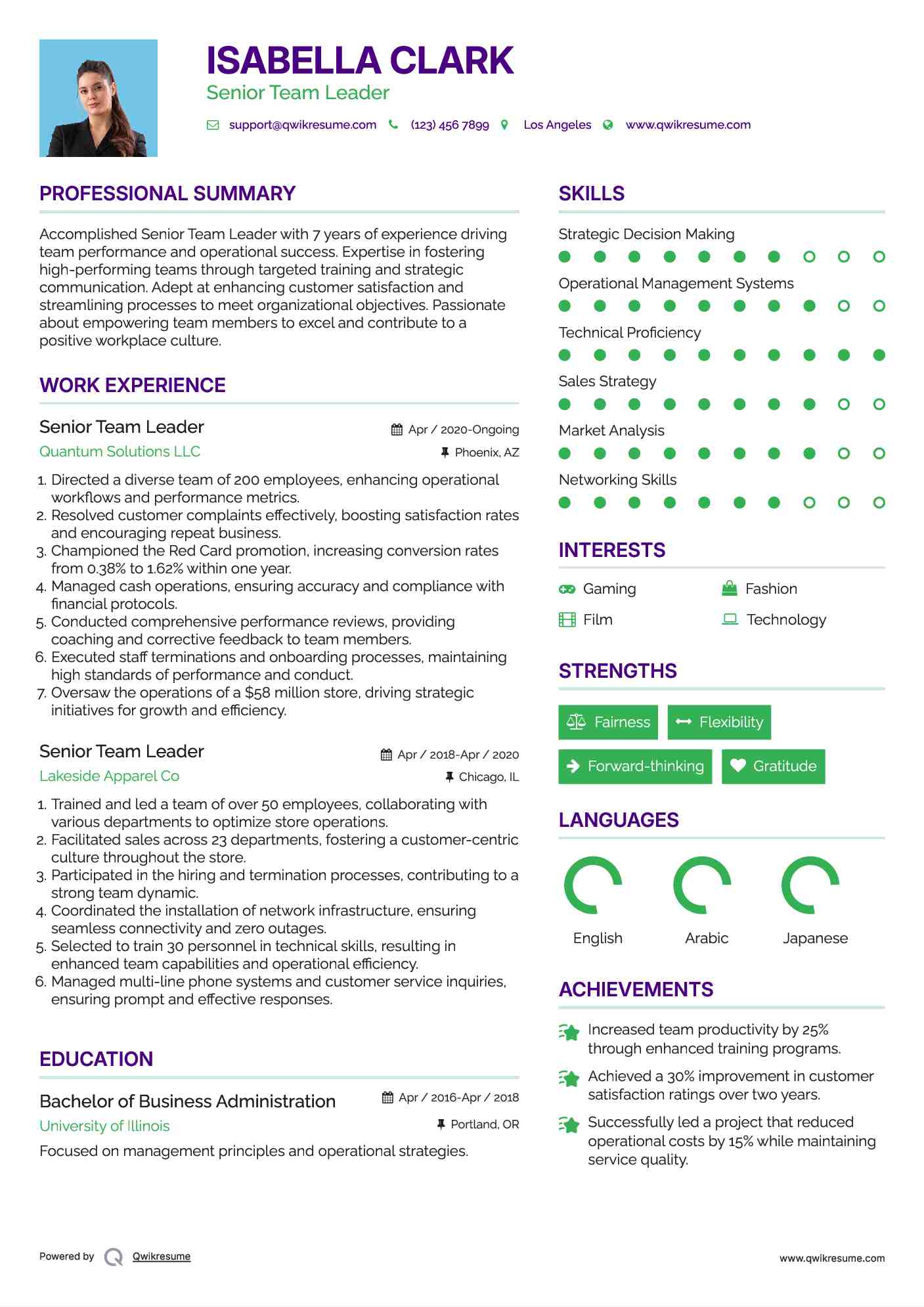 Senior Team Leader Resume Model