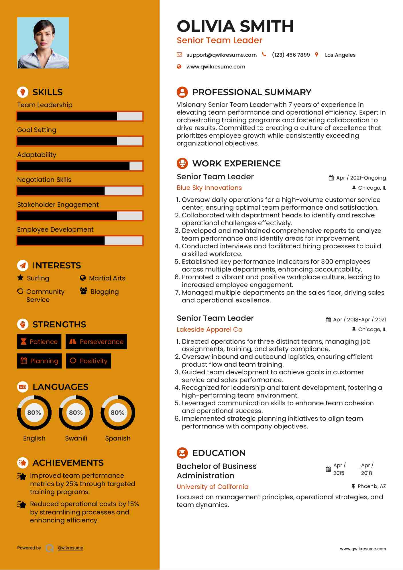 Senior Team Leader Resume Format