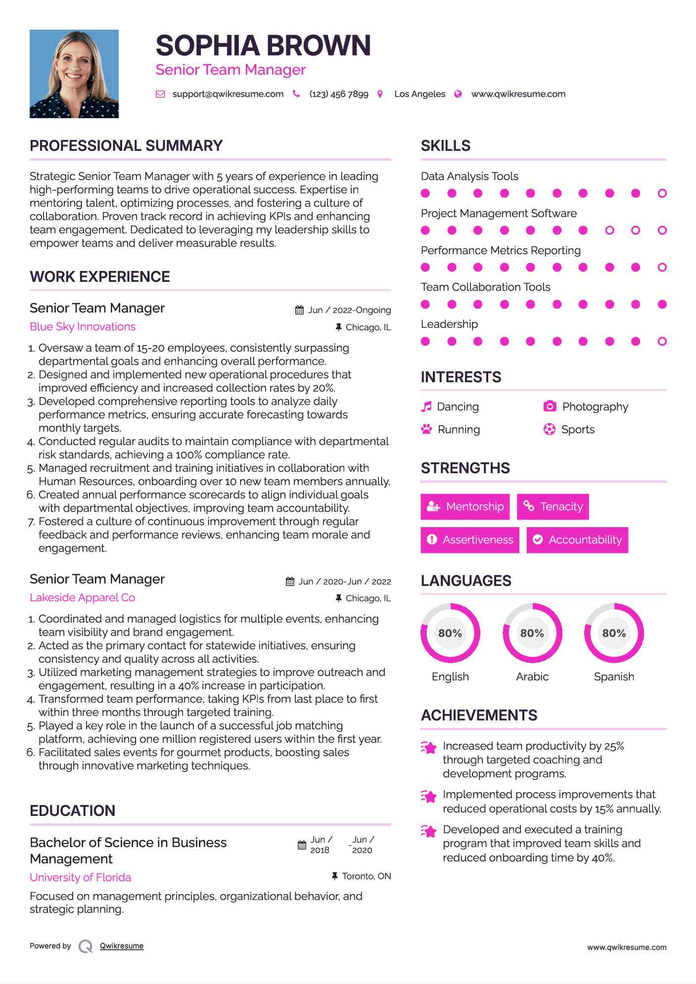 Senior Team Manager Resume Template