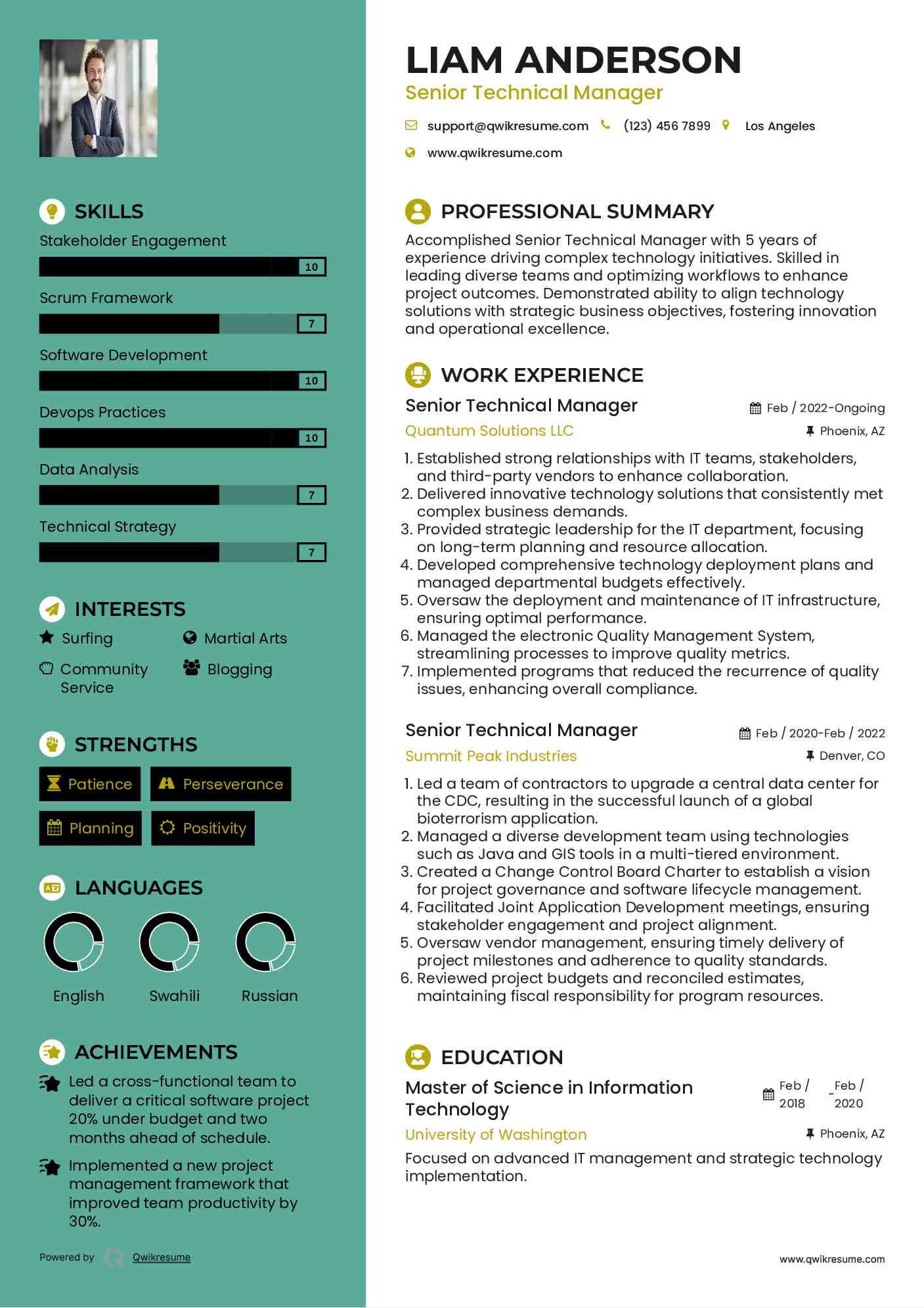 Senior Technical Manager Resume Template