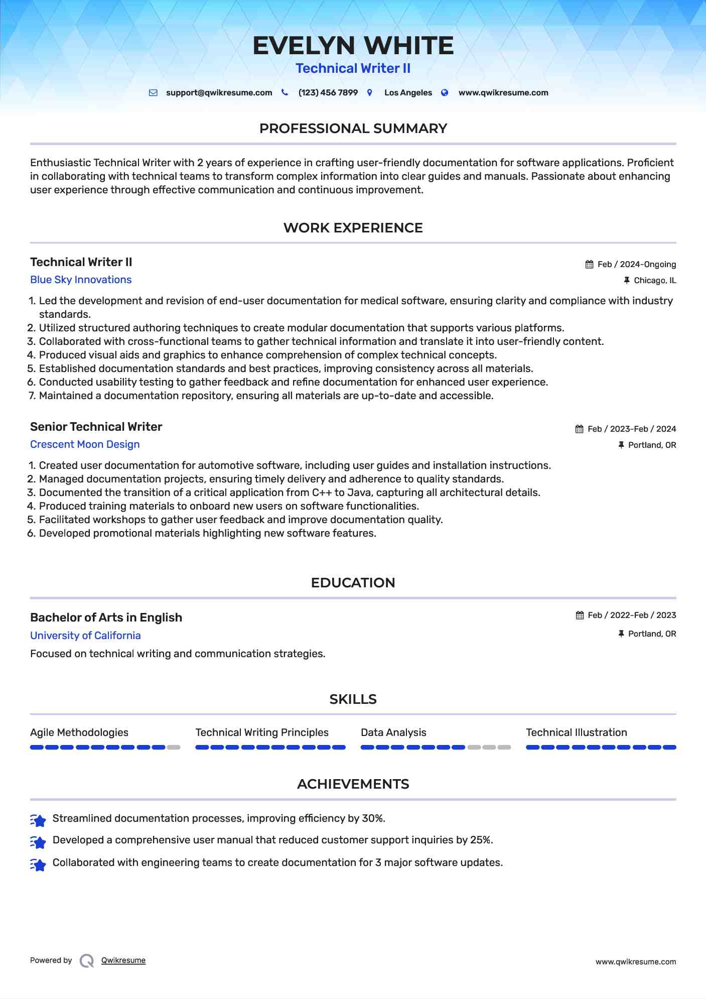 Technical Writer II
 Resume Format