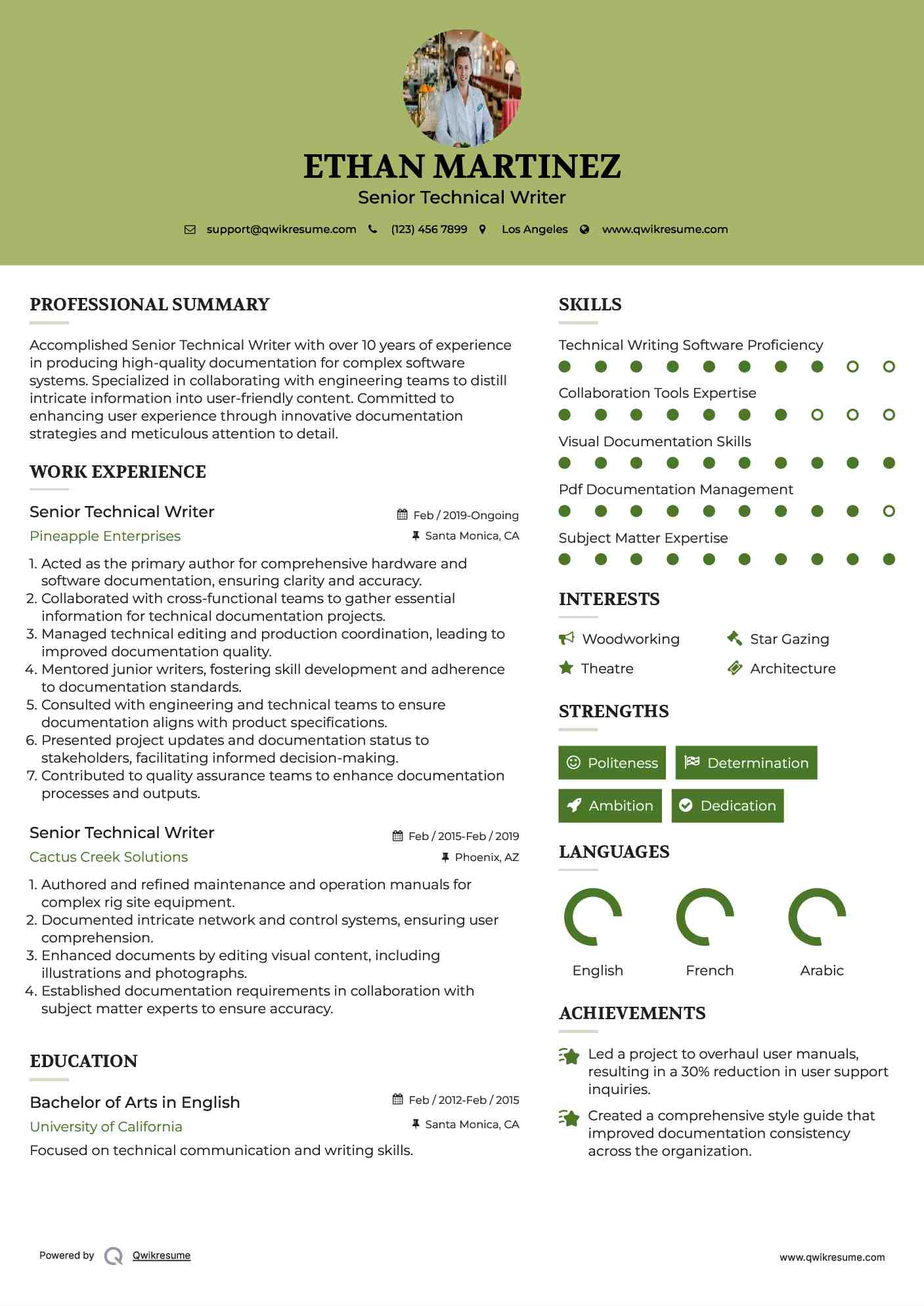 Senior Technical Writer Resume Example
