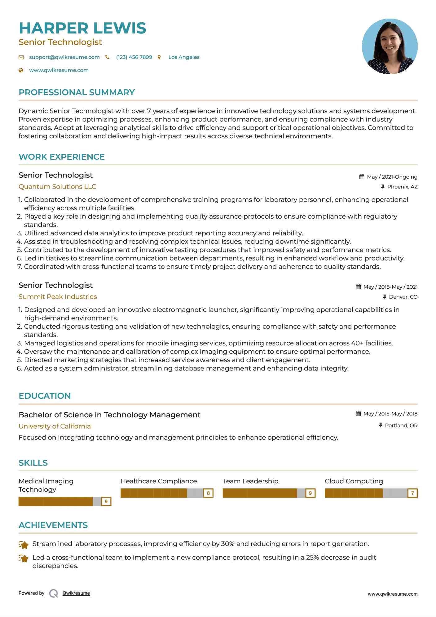 Senior Technologist Resume Format