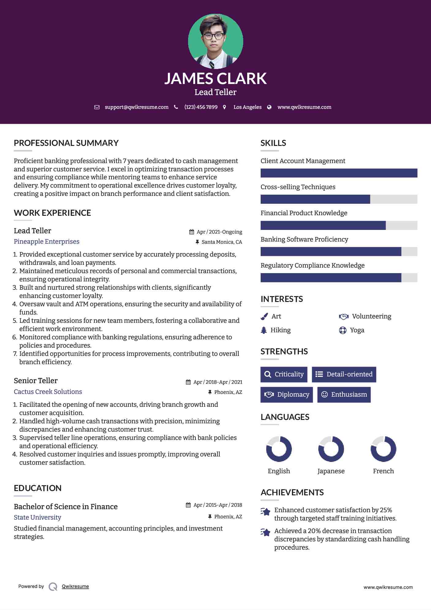 Lead Teller Resume Template