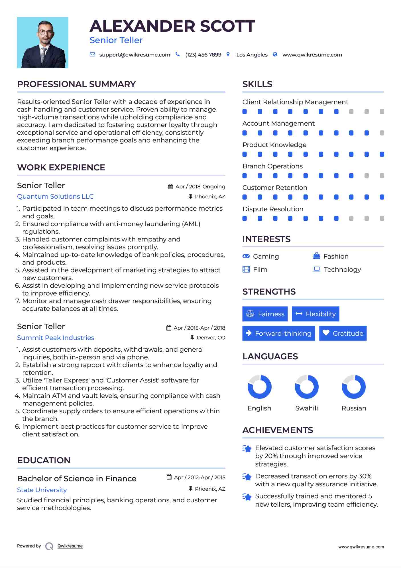 Senior Teller Resume Template