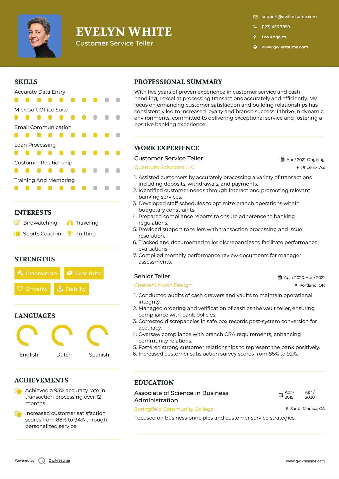 Customer Service Teller Resume Template