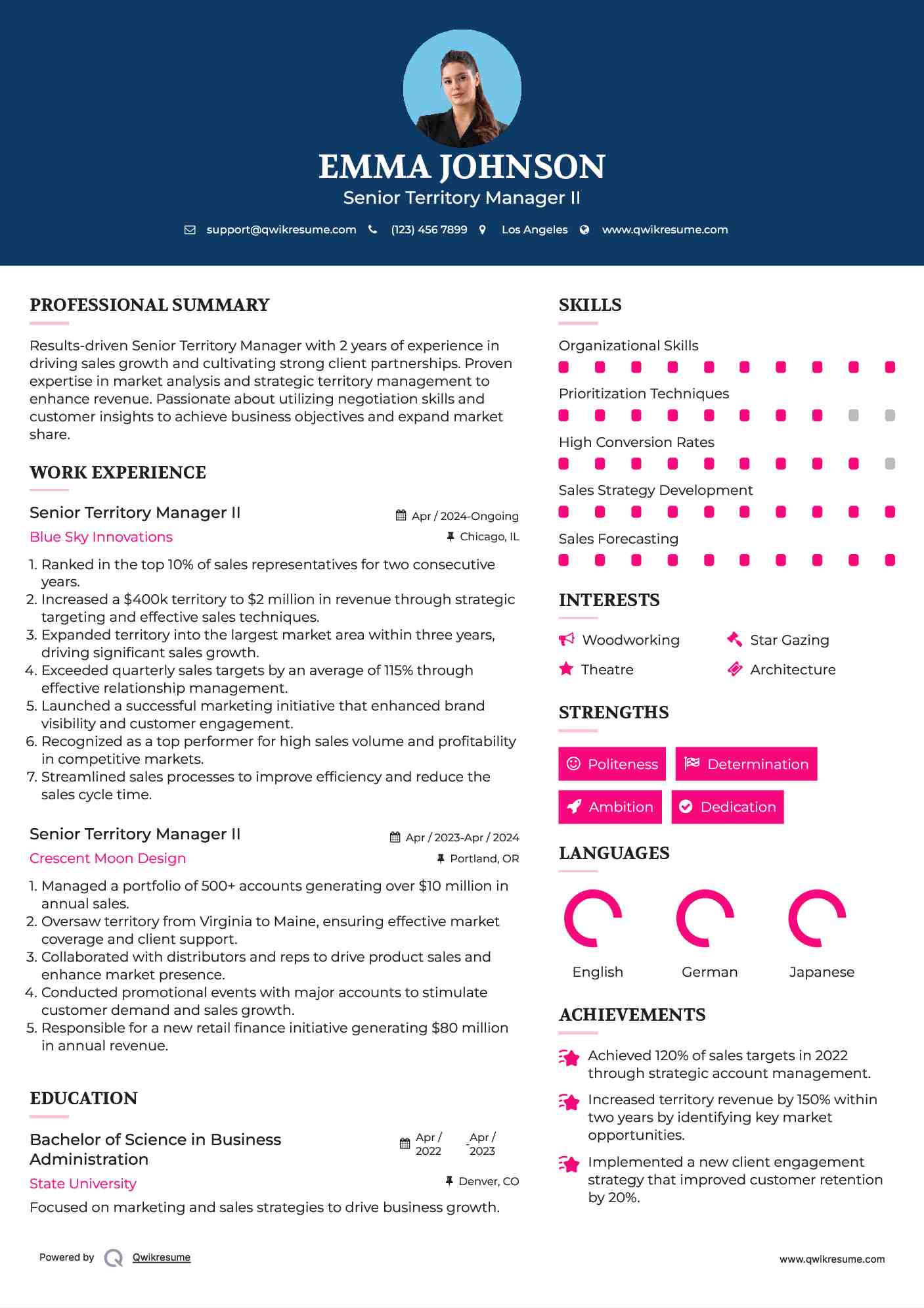 Senior Territory Manager Resume Samples | QwikResume
