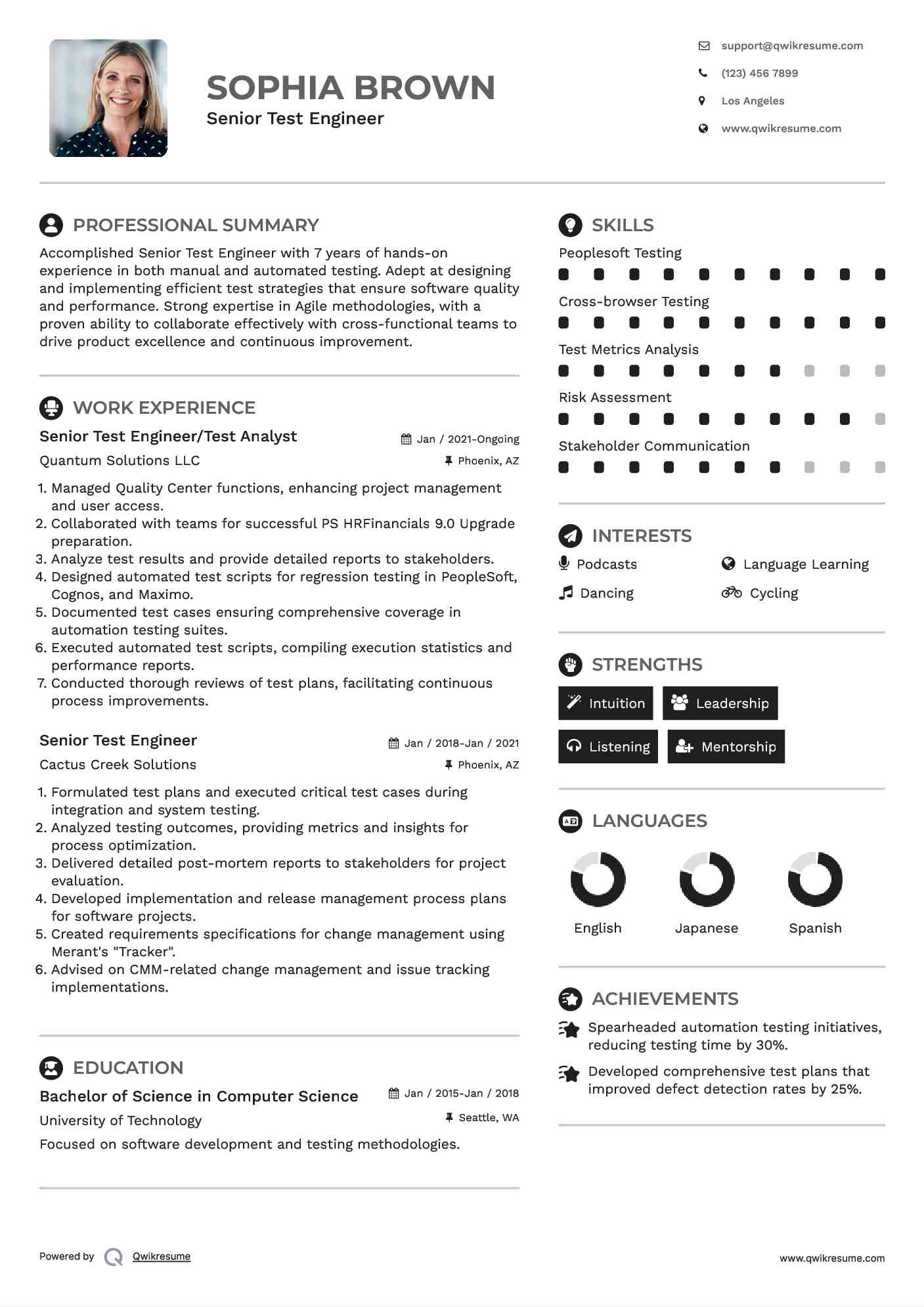 Senior Test Engineer/Test Analyst Resume Model