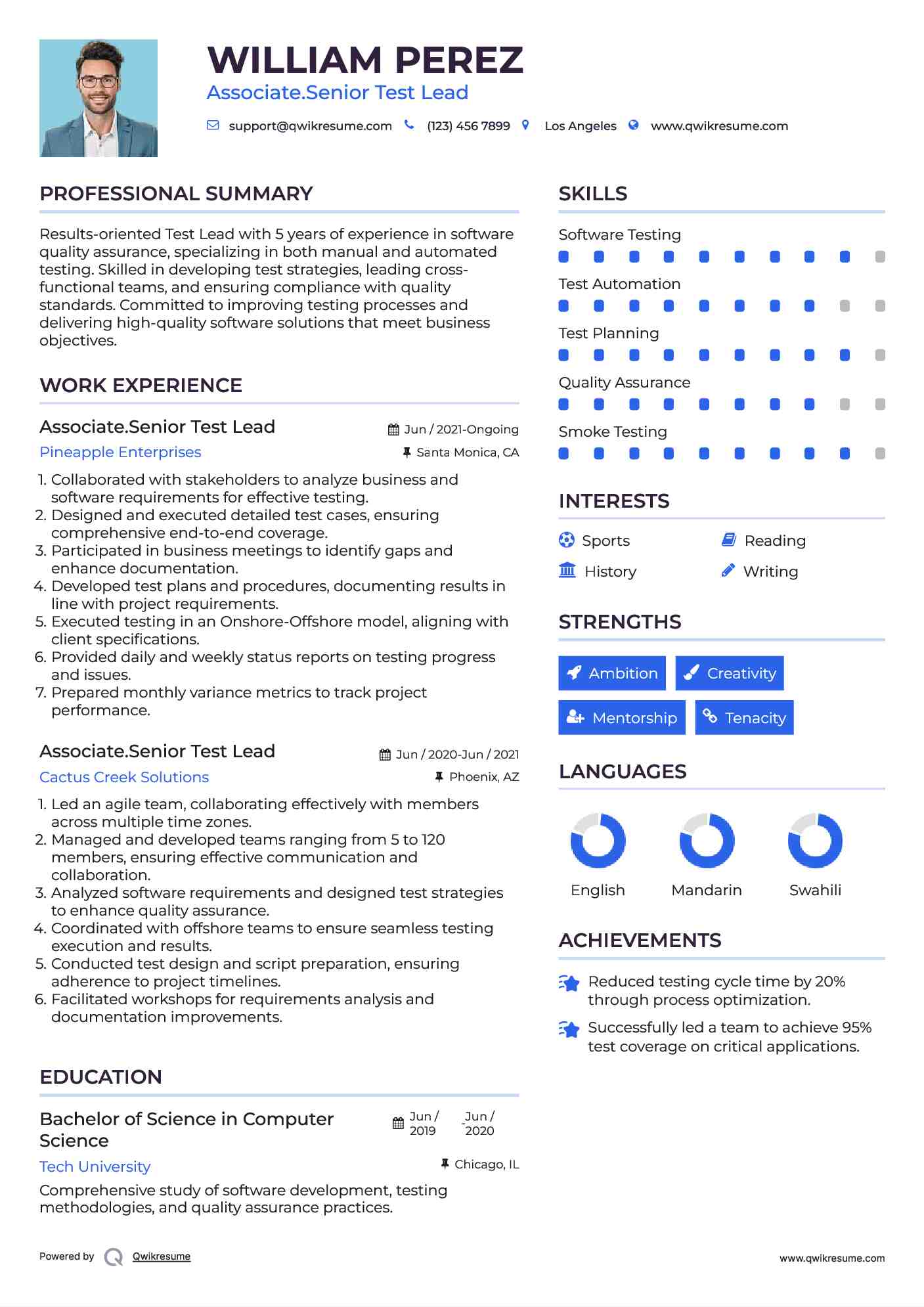 Associate.Senior Test Lead Resume Sample