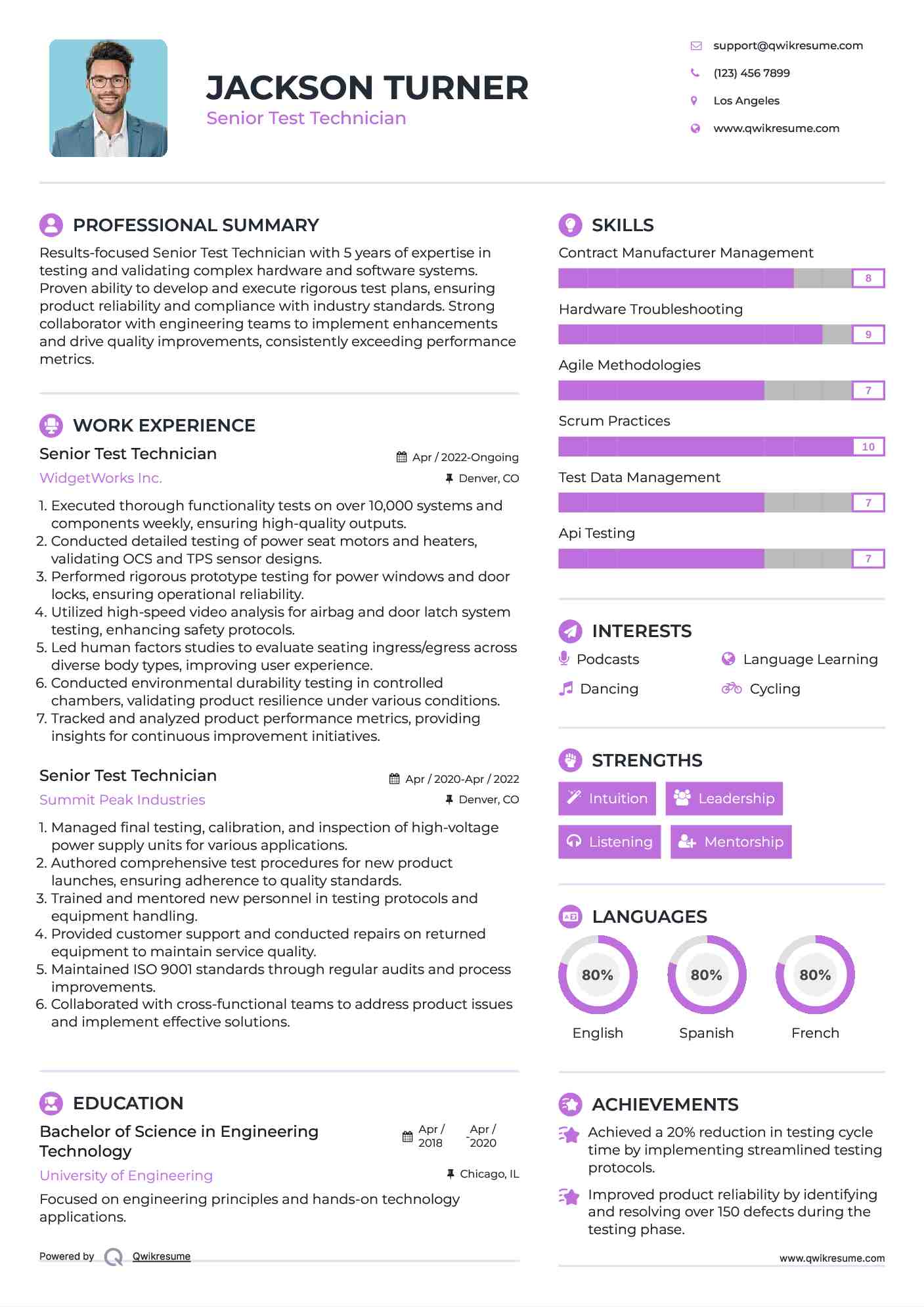 Senior Test Technician Resume Template