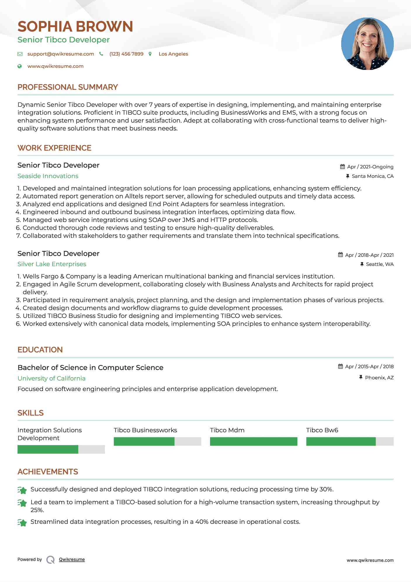 Senior Tibco Developer Resume Sample