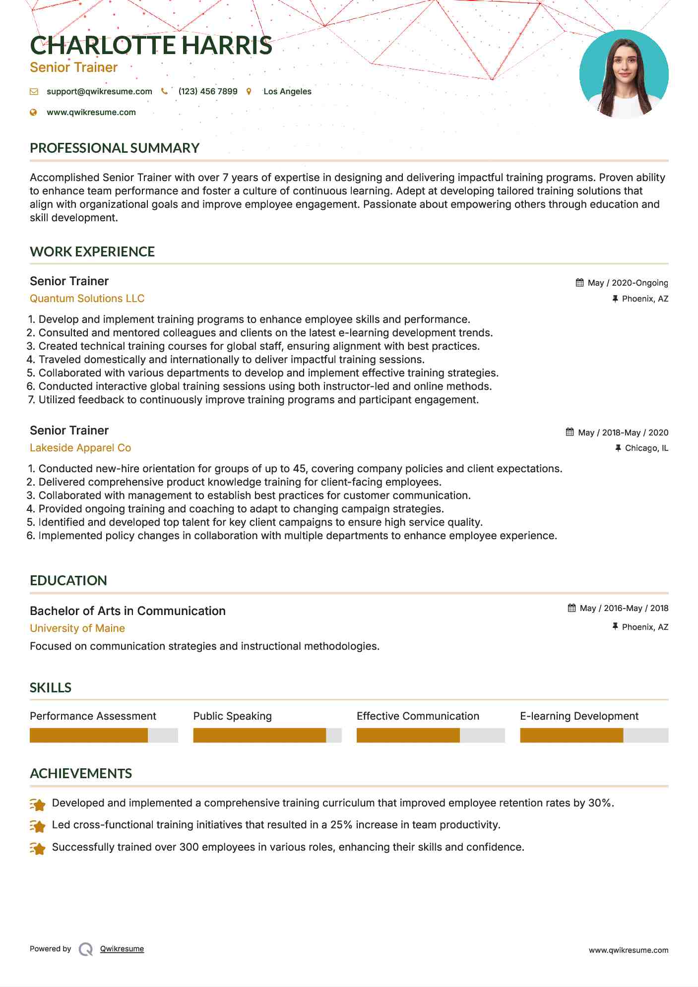 Senior Trainer Resume Format