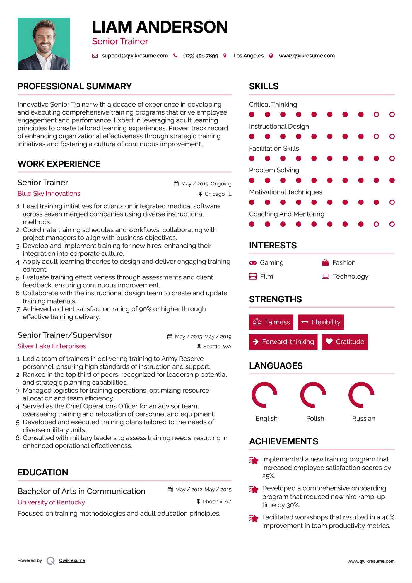 Senior Trainer Resume Model