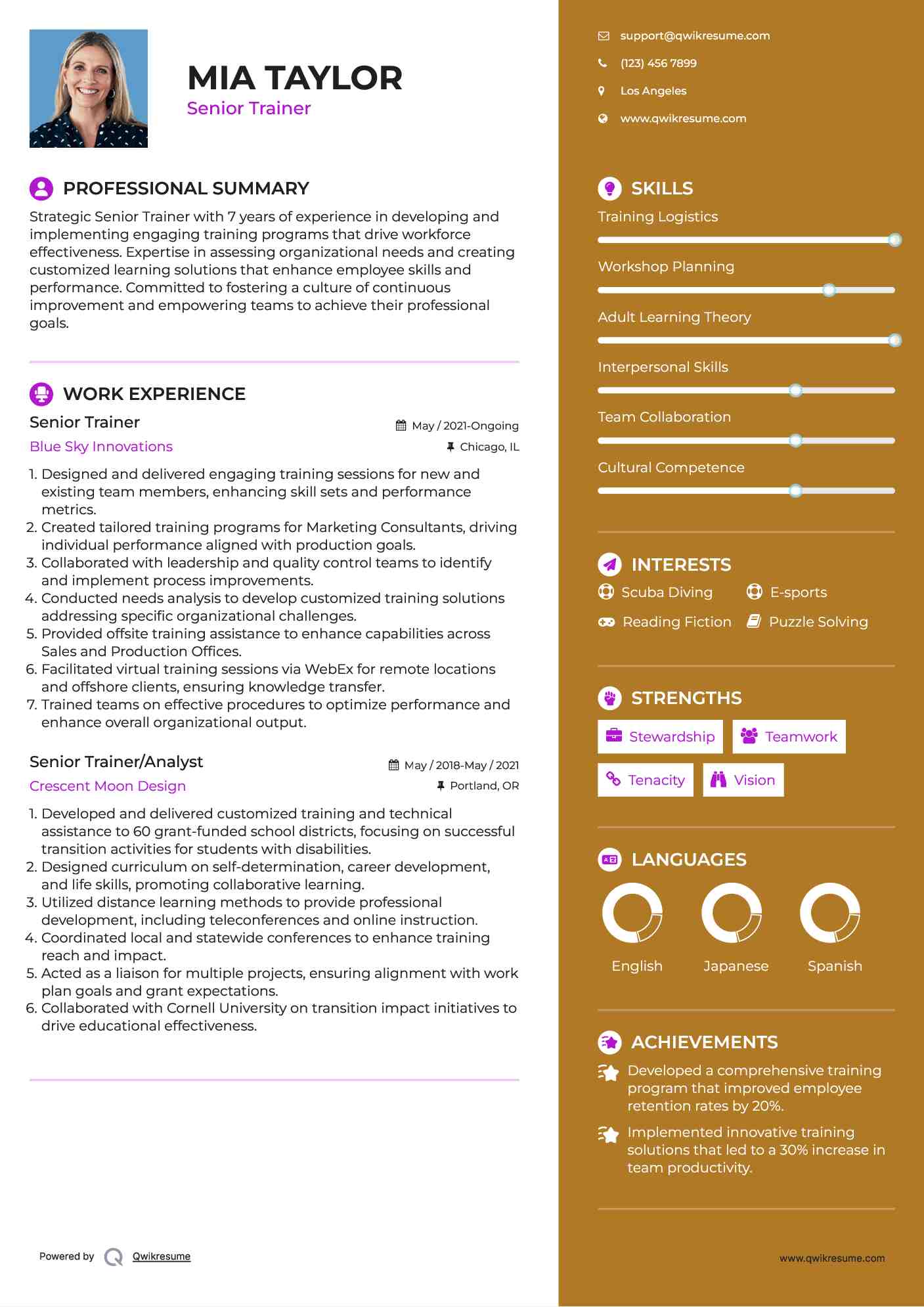 Senior Trainer Resume Example