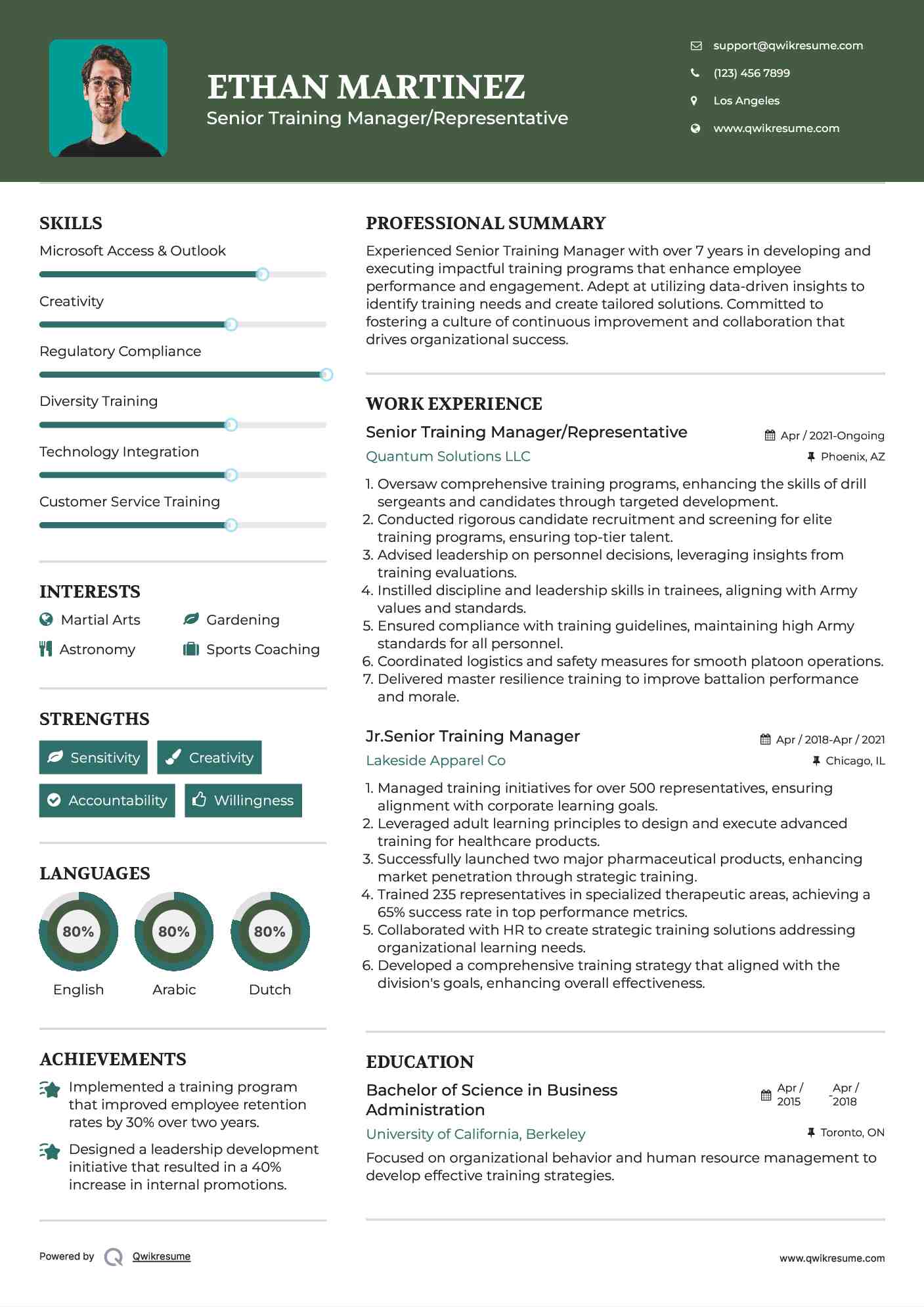 Senior Training Manager/Representative Resume Format