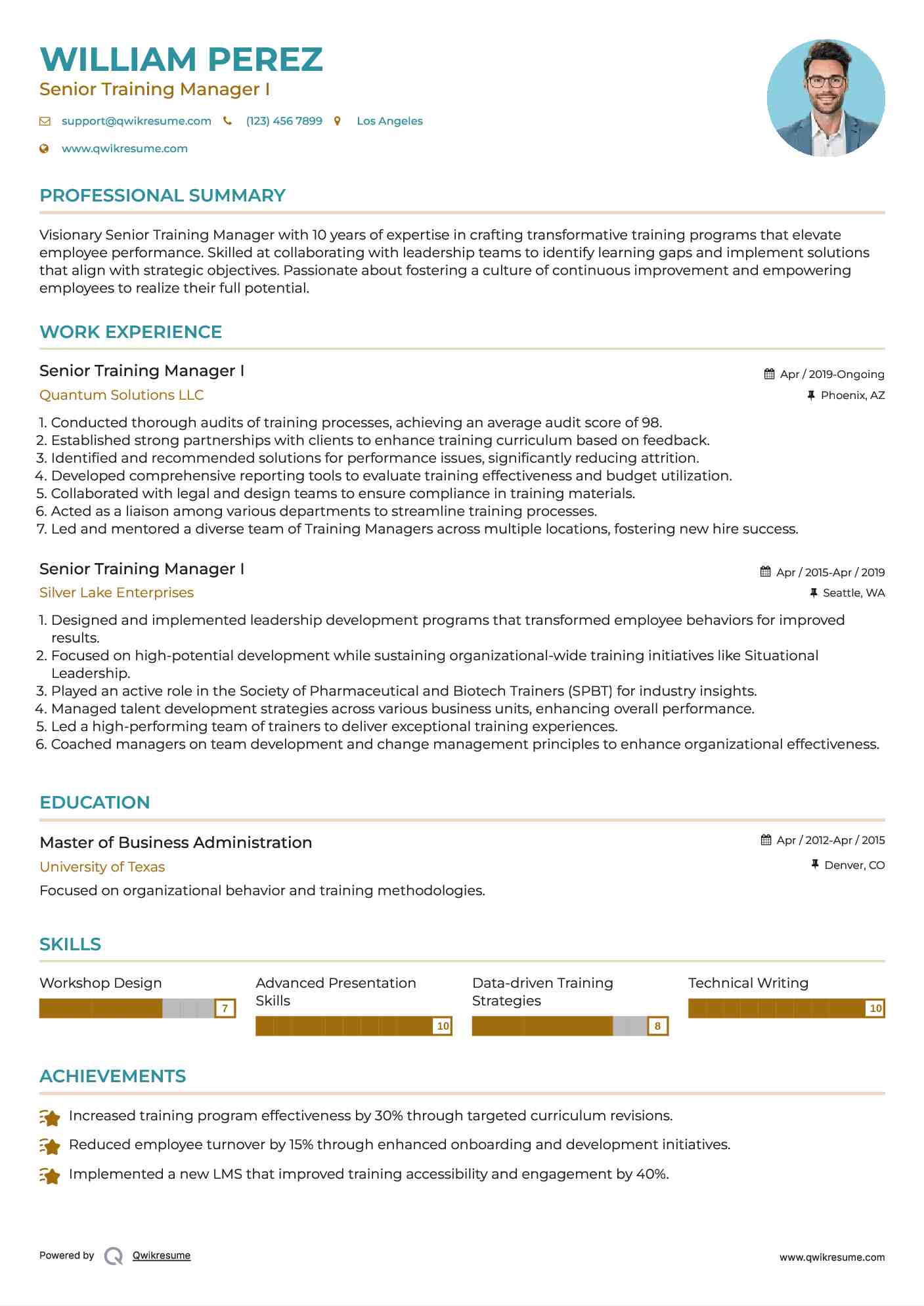 Senior Training Manager  I Resume Example