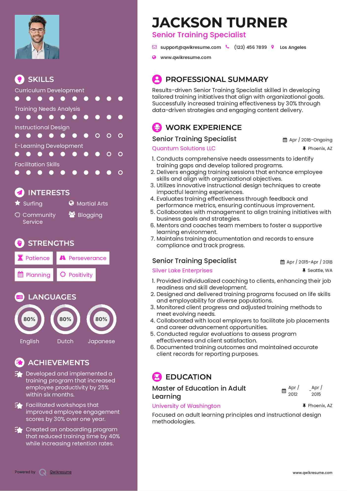 Senior Training Specialist Resume Model