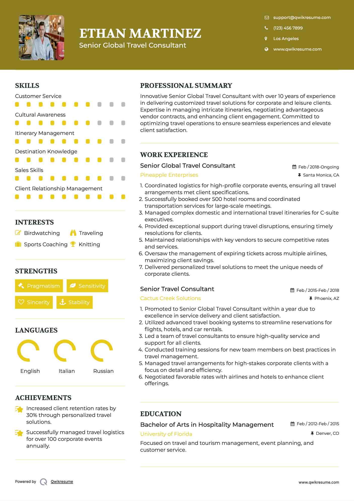 Senior Global Travel Consultant
 Resume Model
