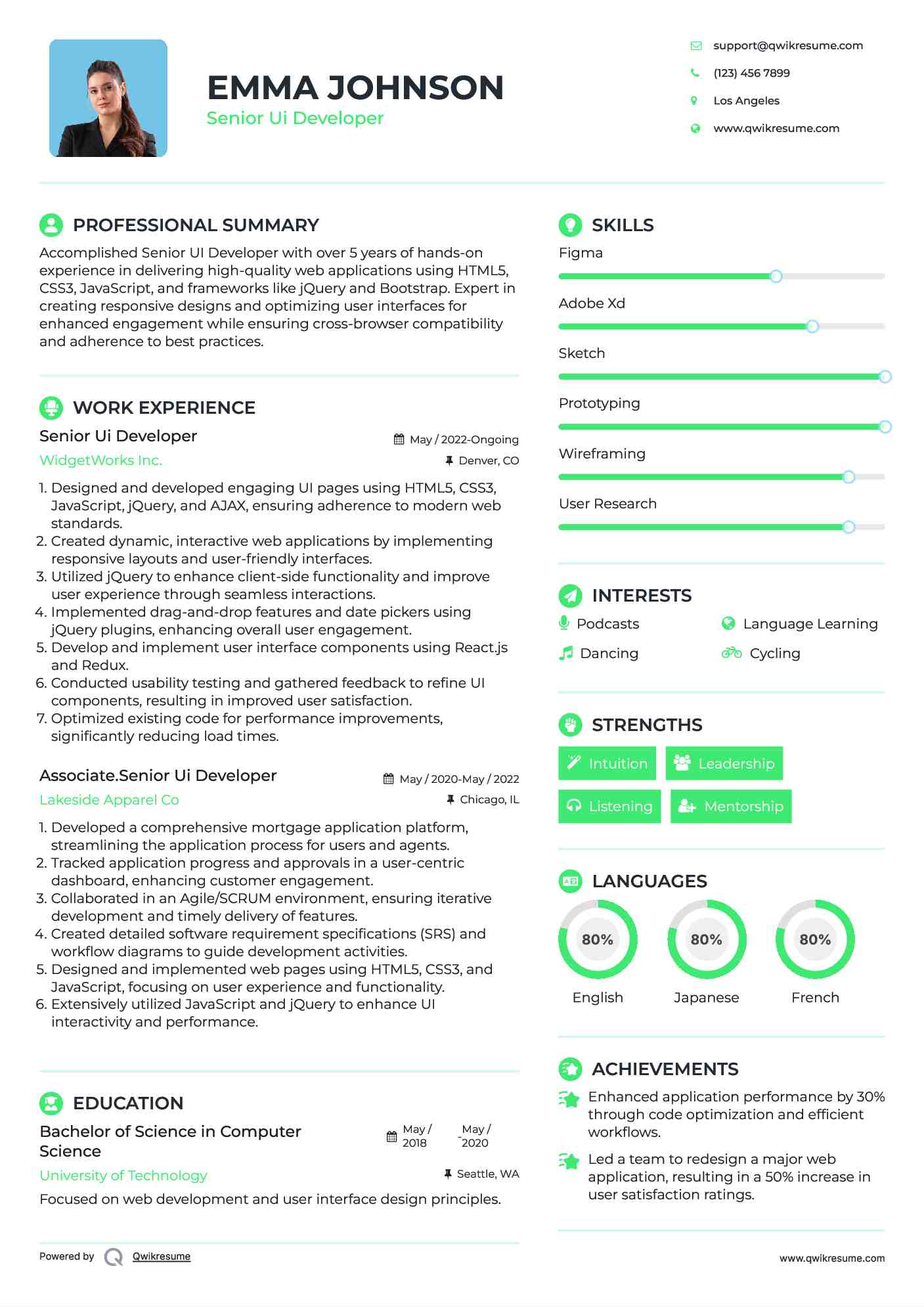 Senior Ui Developer Resume Example