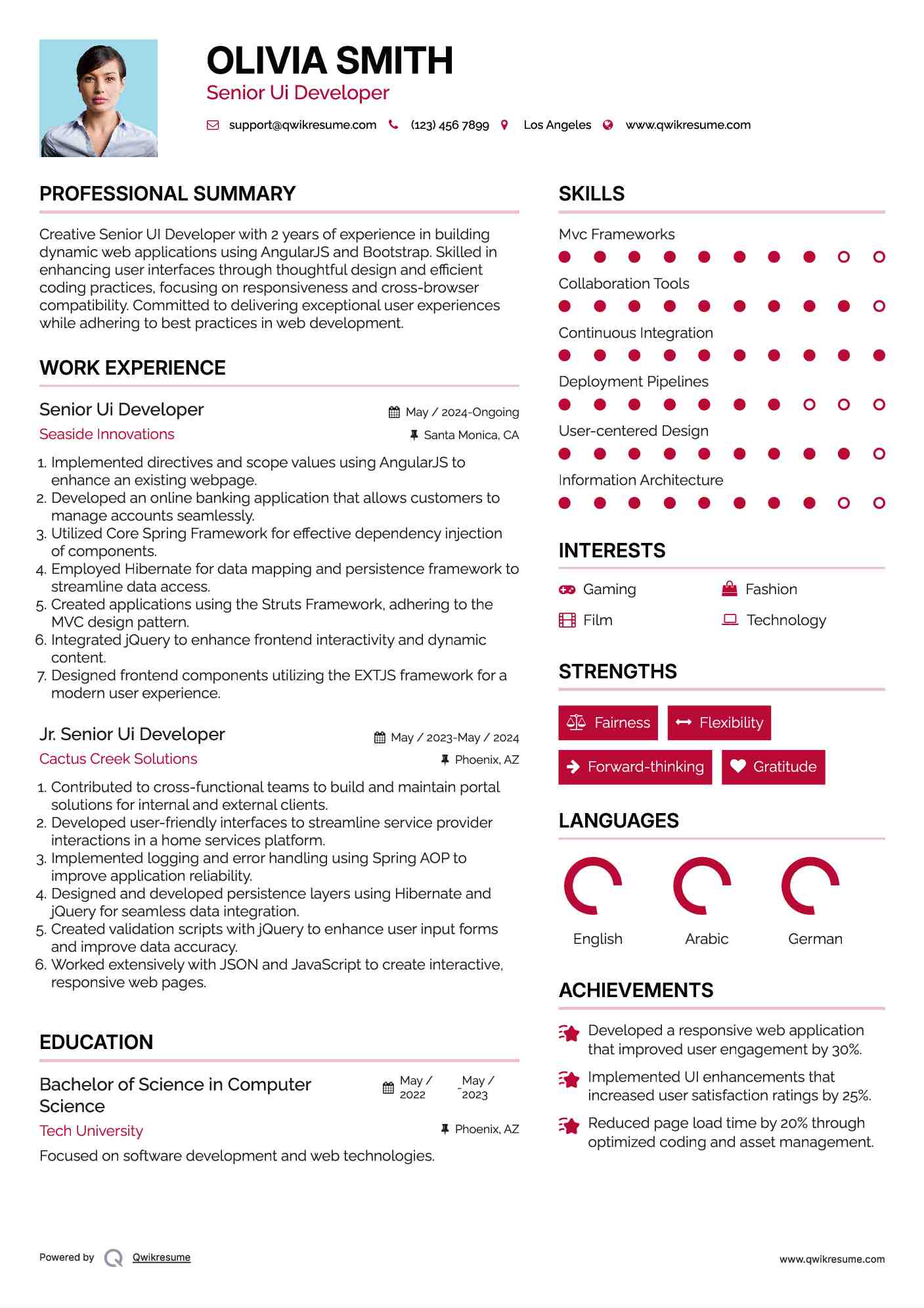 Senior Ui Developer Resume Model