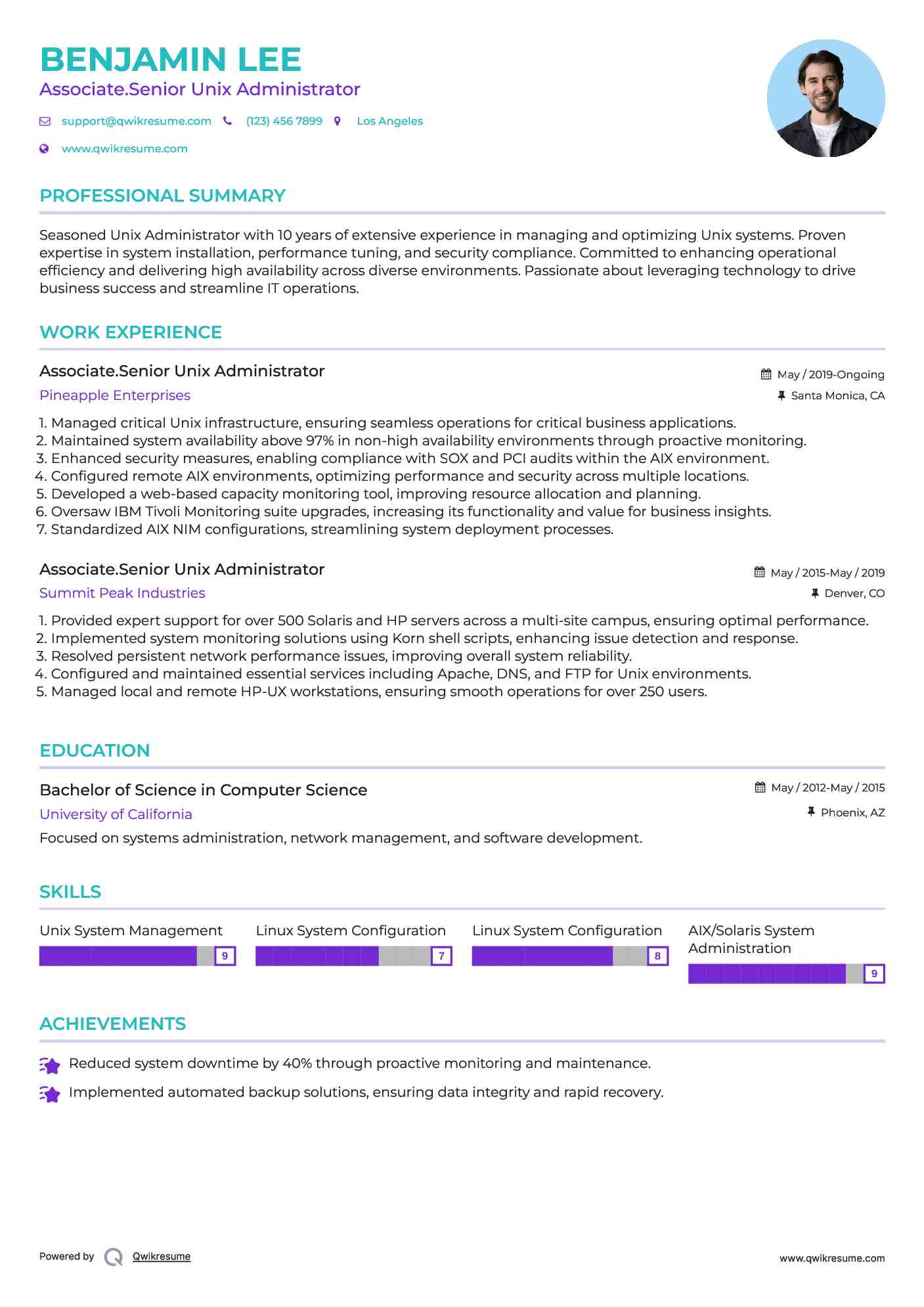 Associate.Senior Unix Administrator Resume Template