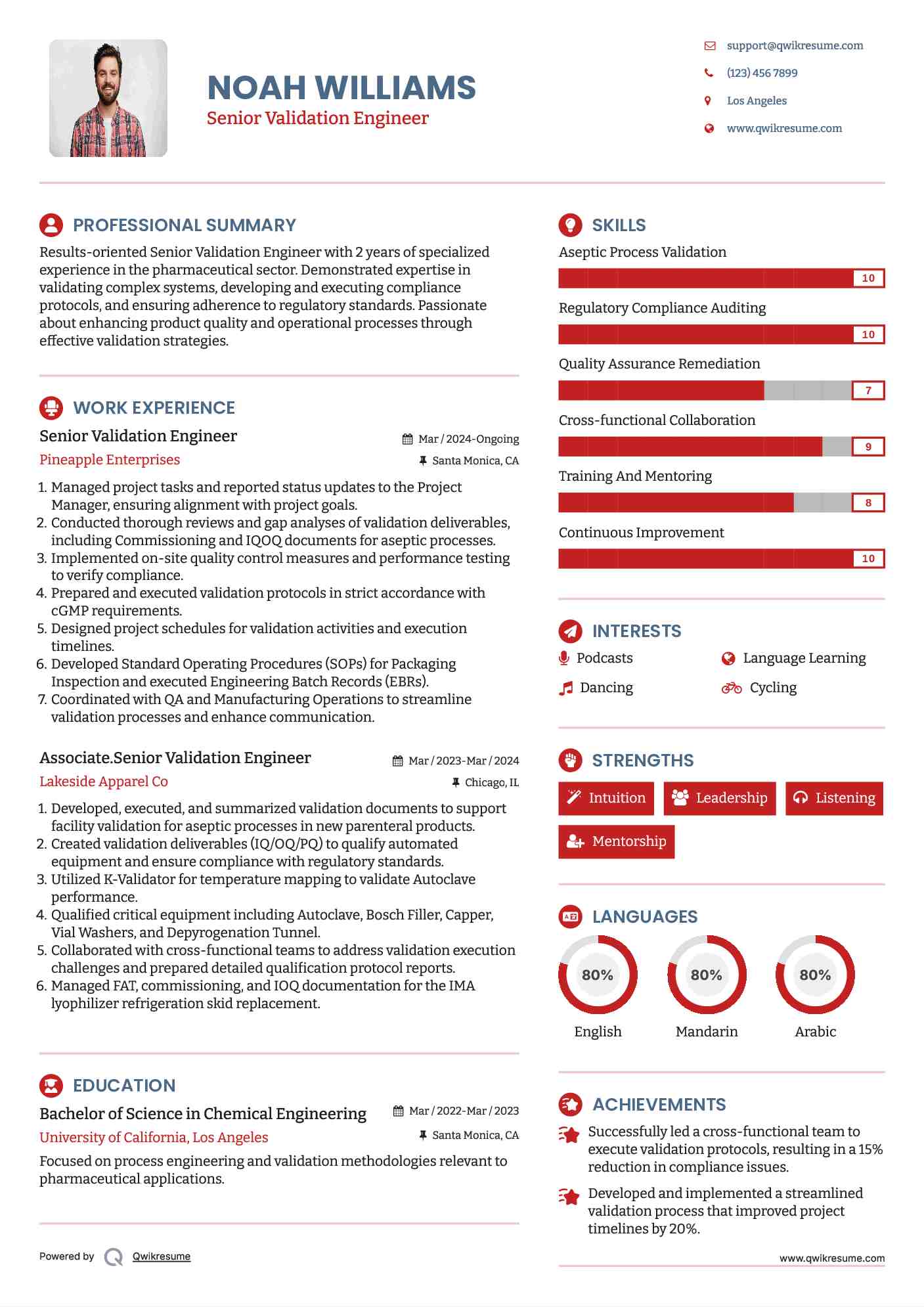 Senior Validation Engineer Resume Example