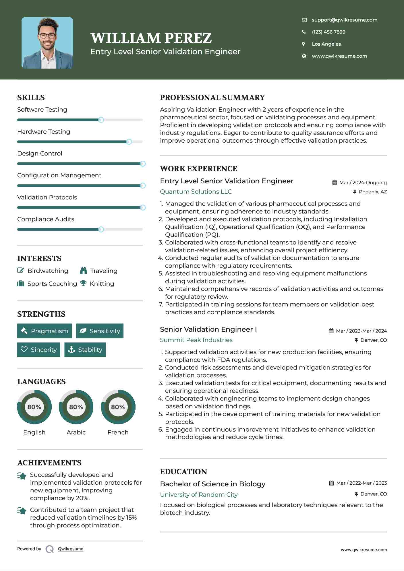 Entry Level Senior Validation Engineer Resume Example