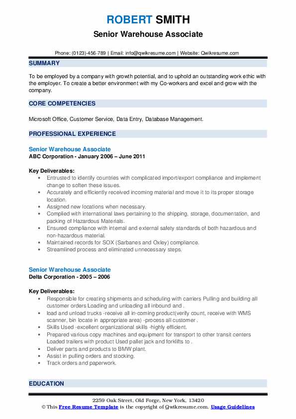 Senior Warehouse Associate Resume - Senior Warehouse Associate 1649578423 Pdf
