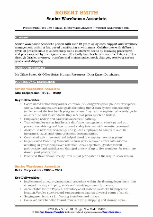 Senior Warehouse Associate Resume - Senior Warehouse Associate 1649578544 Pdf 
