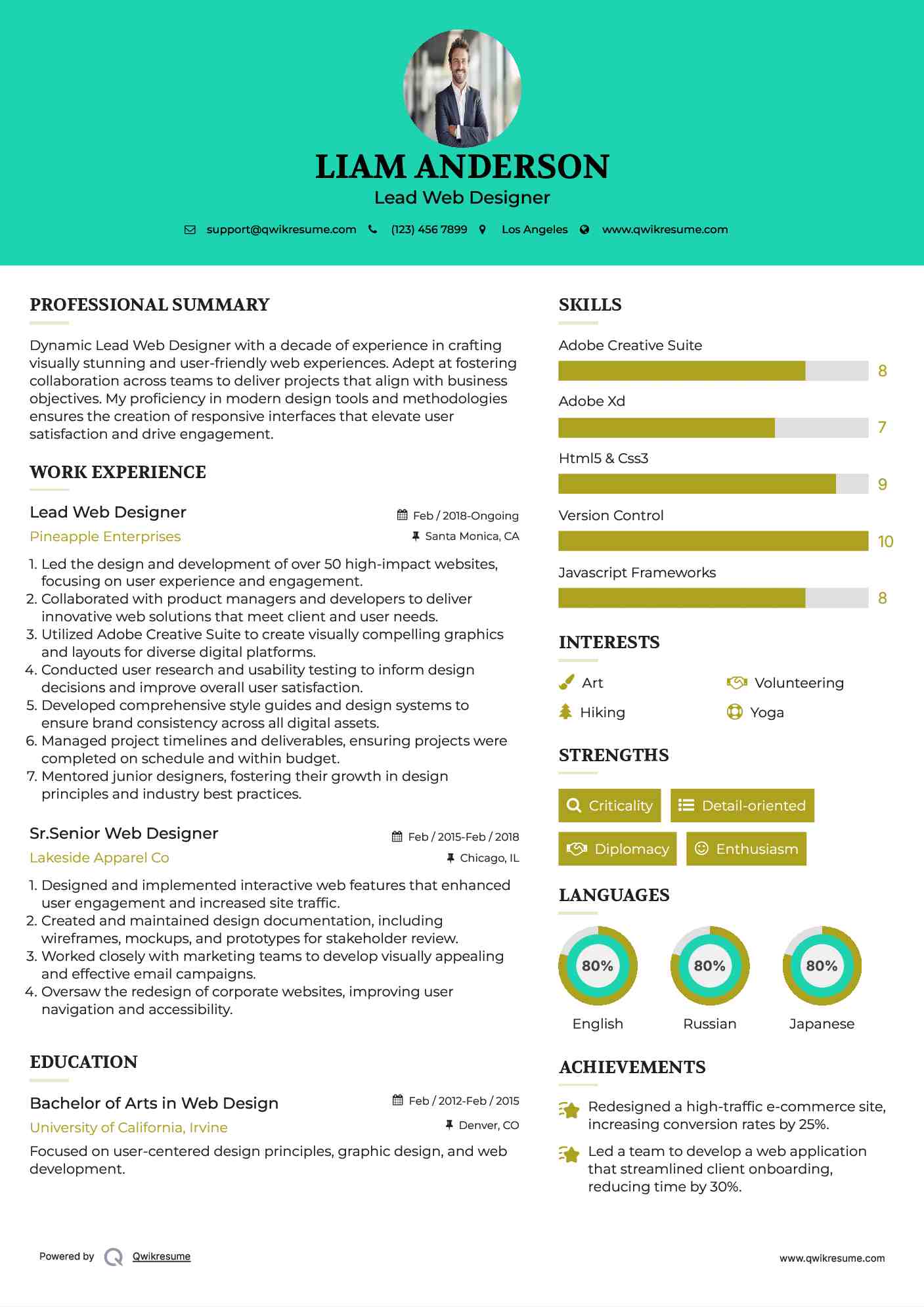 Lead Web Designer Resume Model