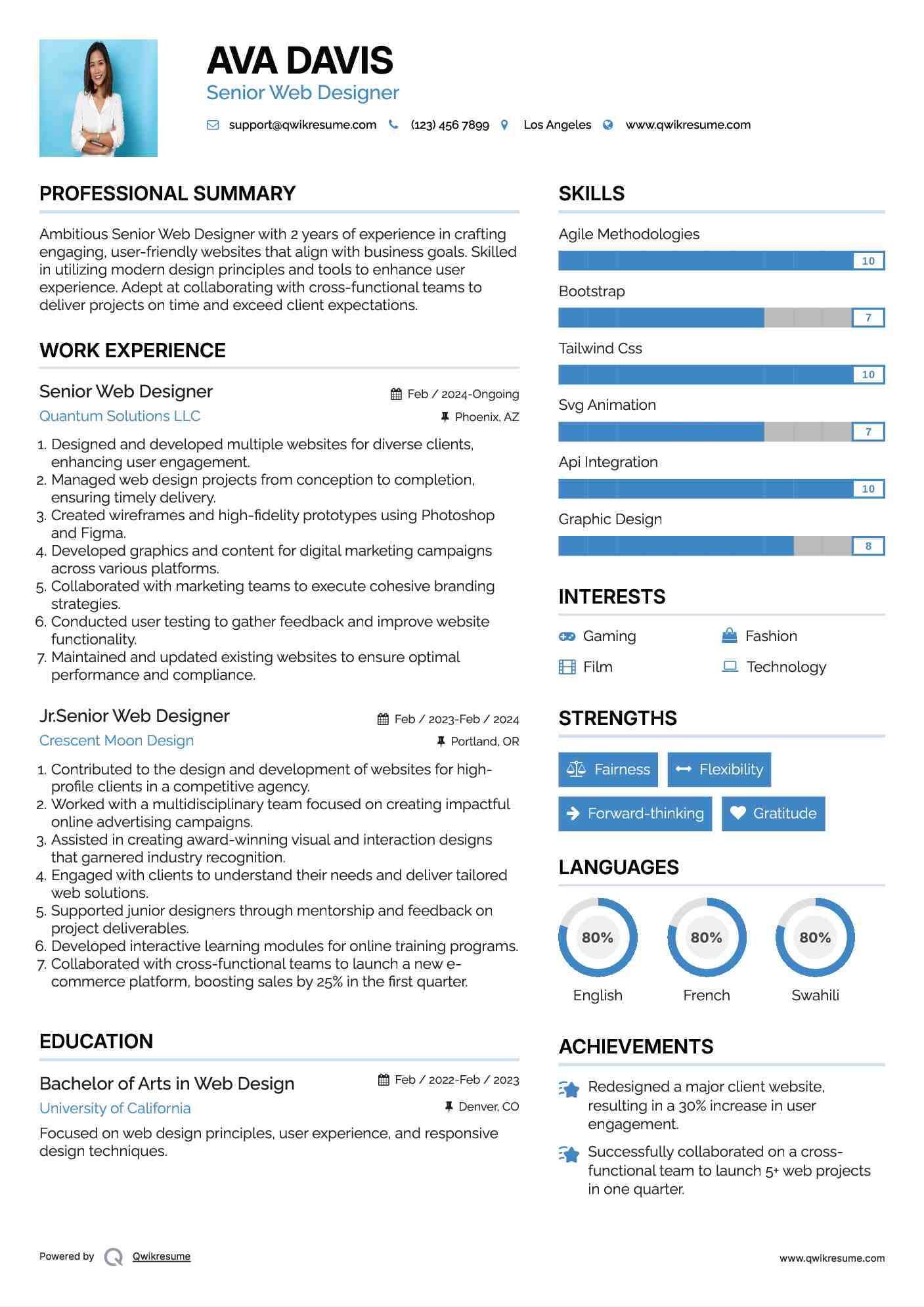 Senior Web Designer Resume Sample