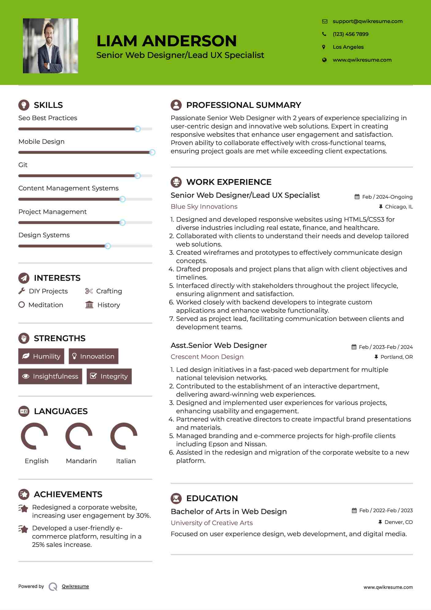 Senior Web Designer/Lead UX Specialist
 Resume Example