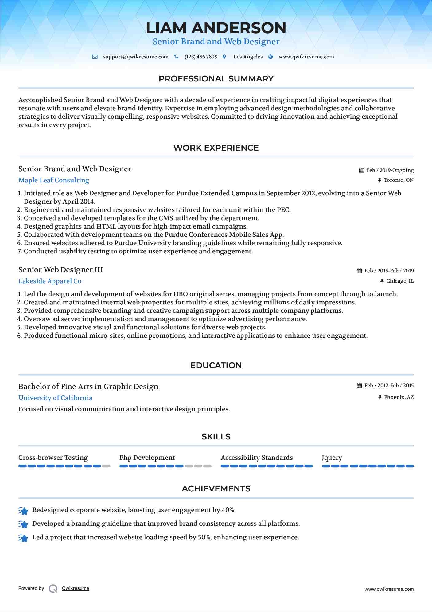 Senior Brand and Web Designer Resume Sample