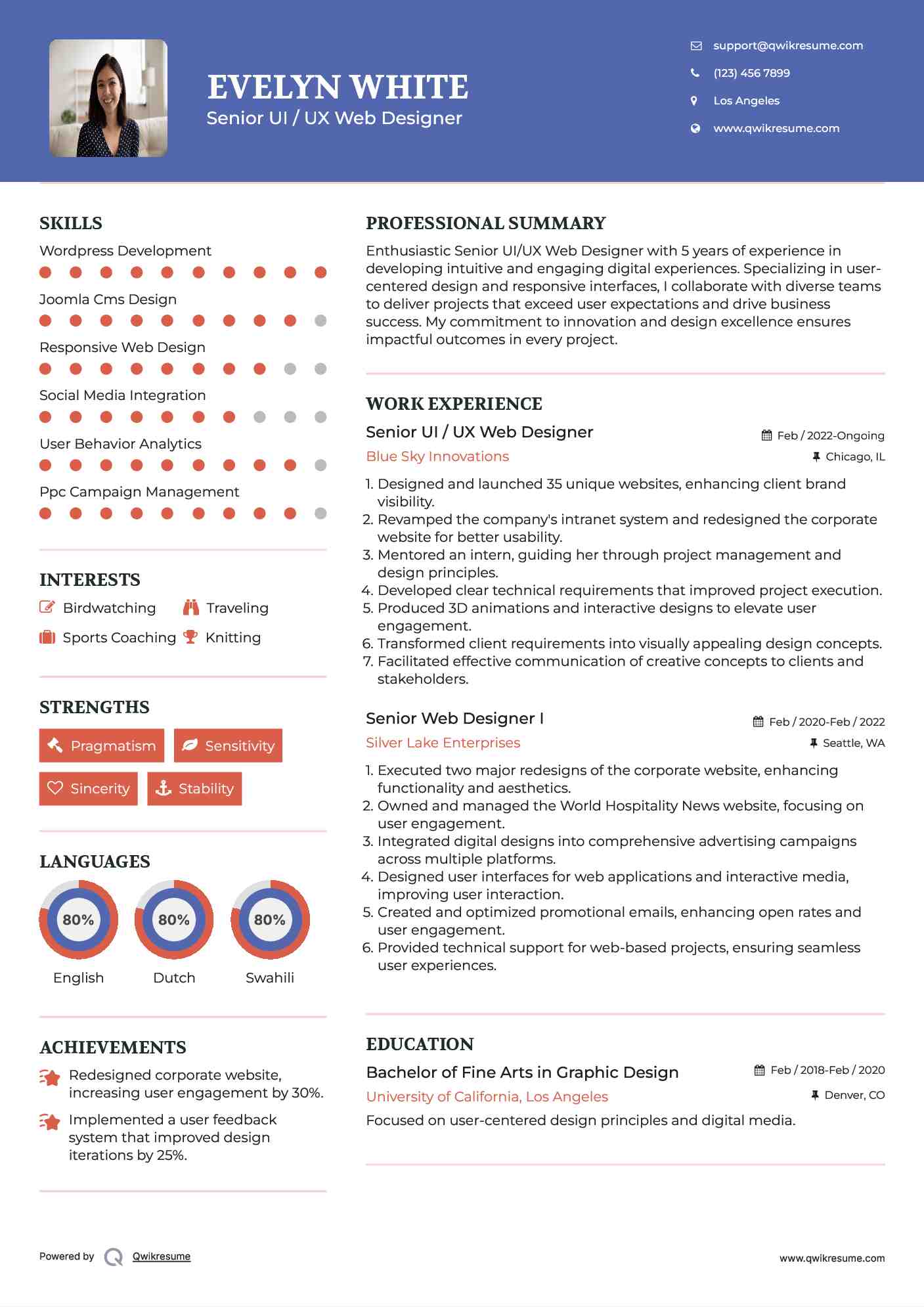 Senior UI / UX Web Designer Resume Template