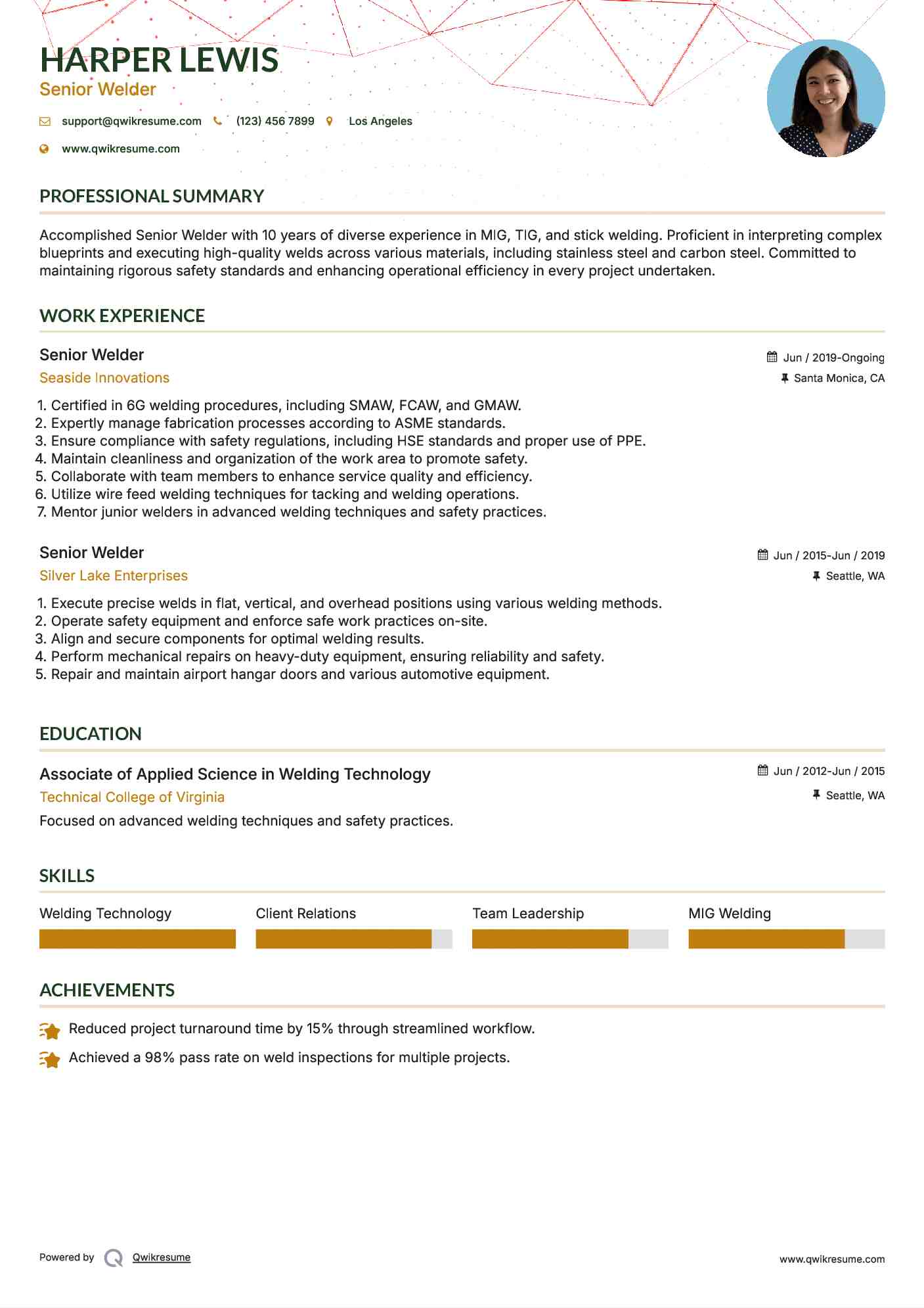 Senior Welder Resume Model