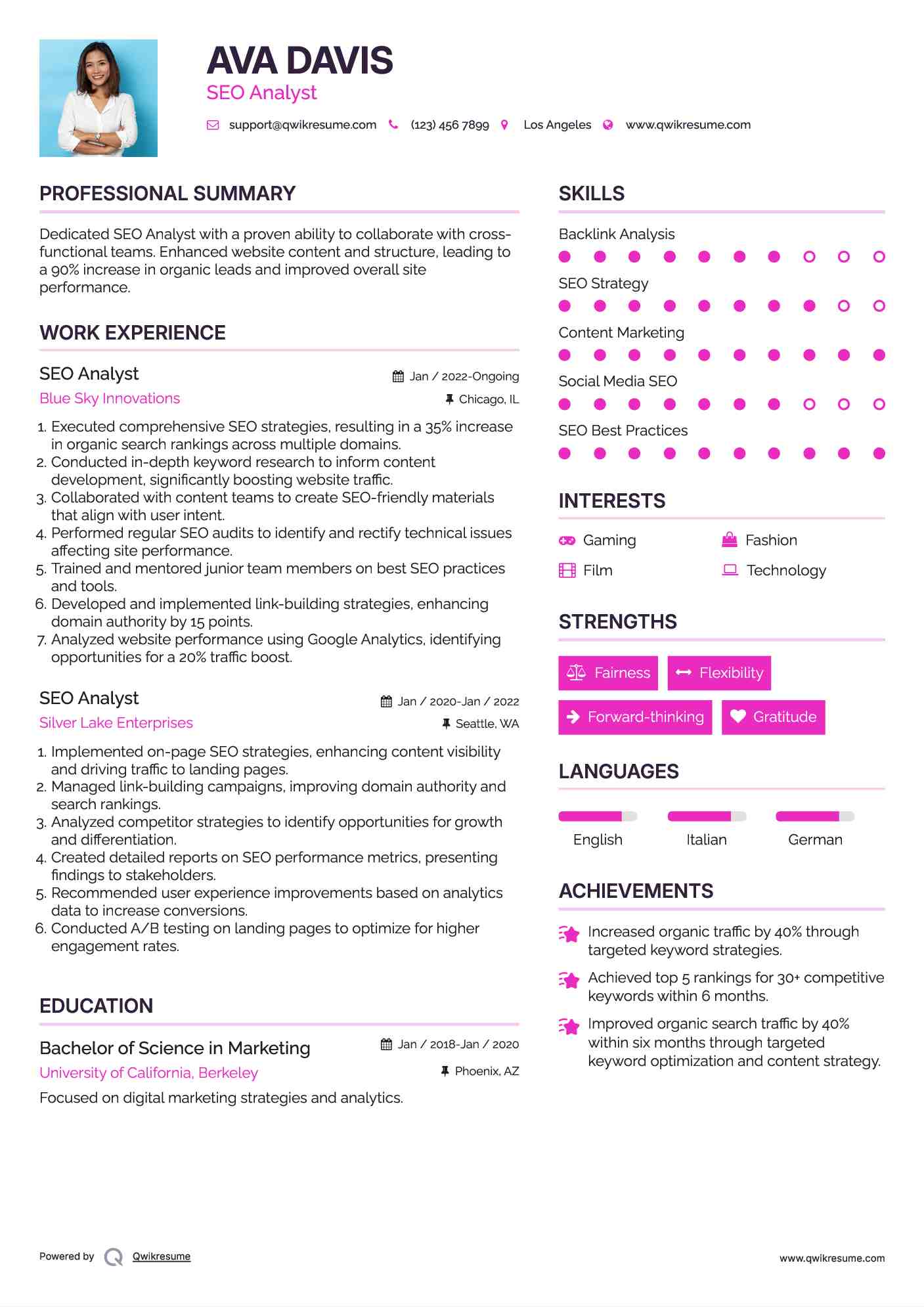 SEO Analyst Resume Model