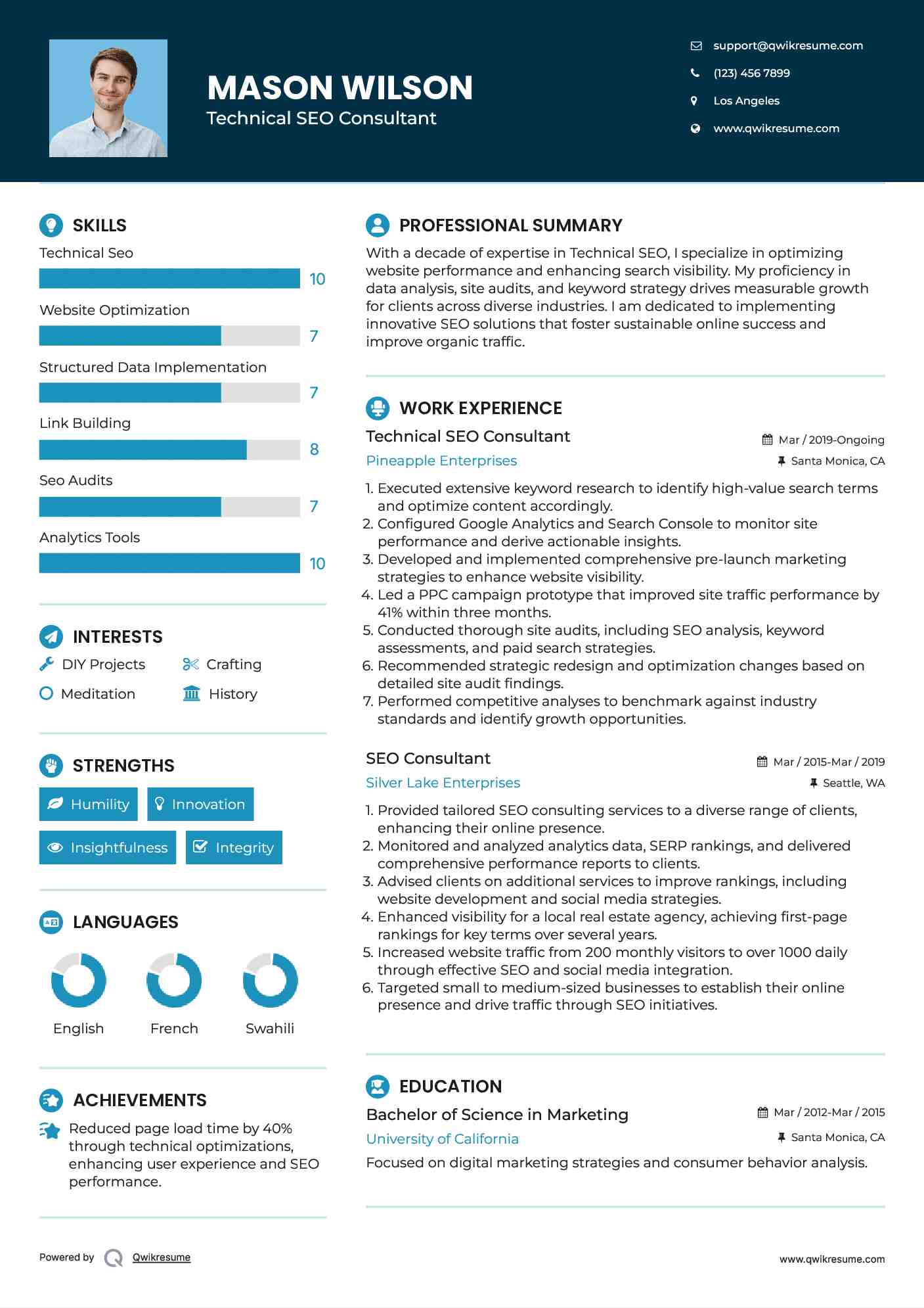 Technical SEO Consultant Resume Sample