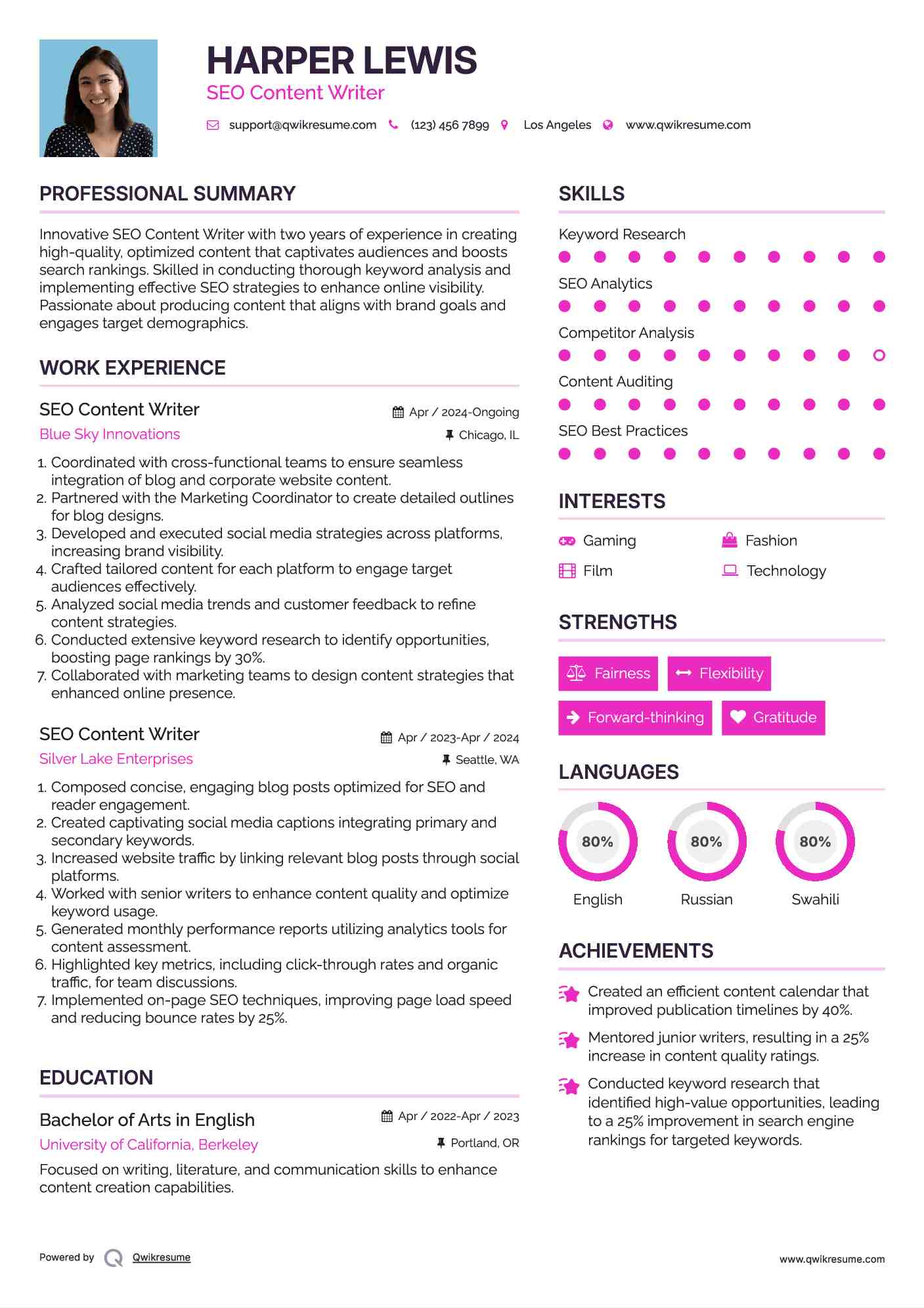 SEO Content Writer Resume Template