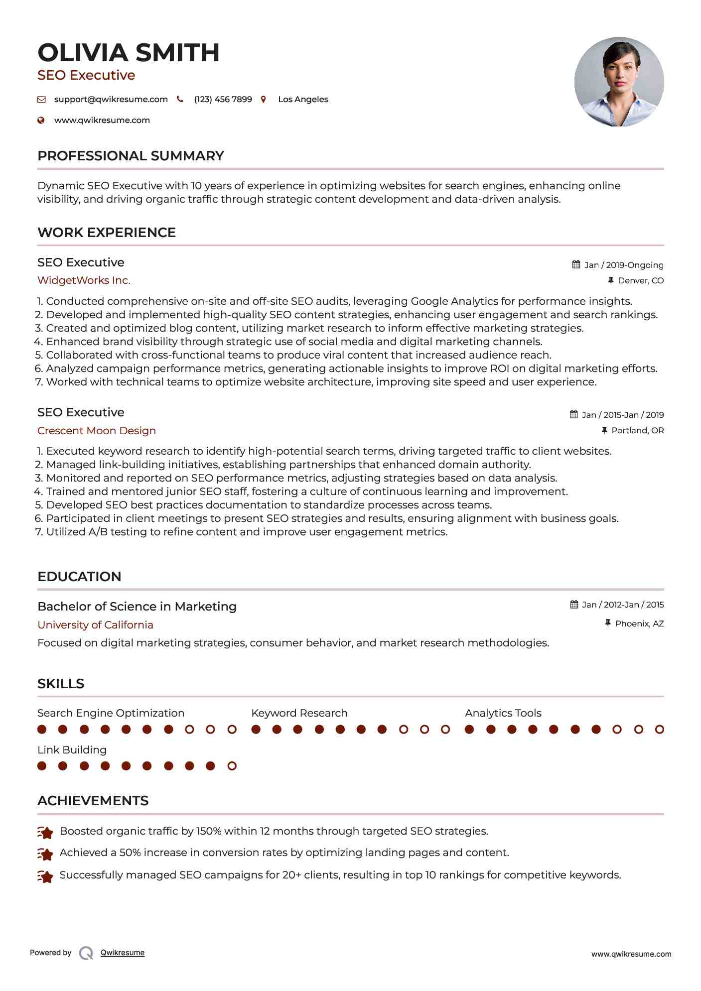 SEO Executive Resume Format