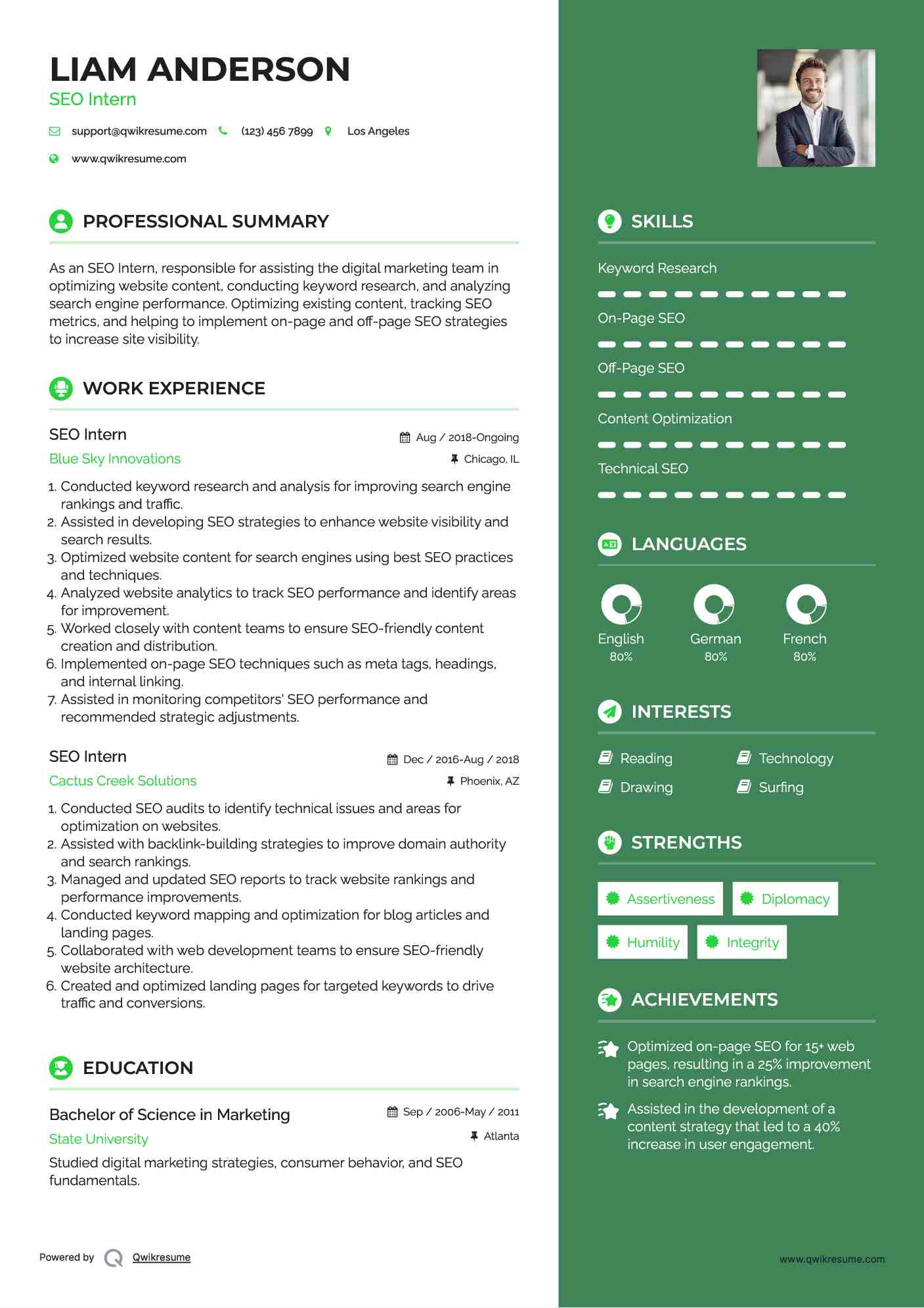 SEO Intern Resume Model